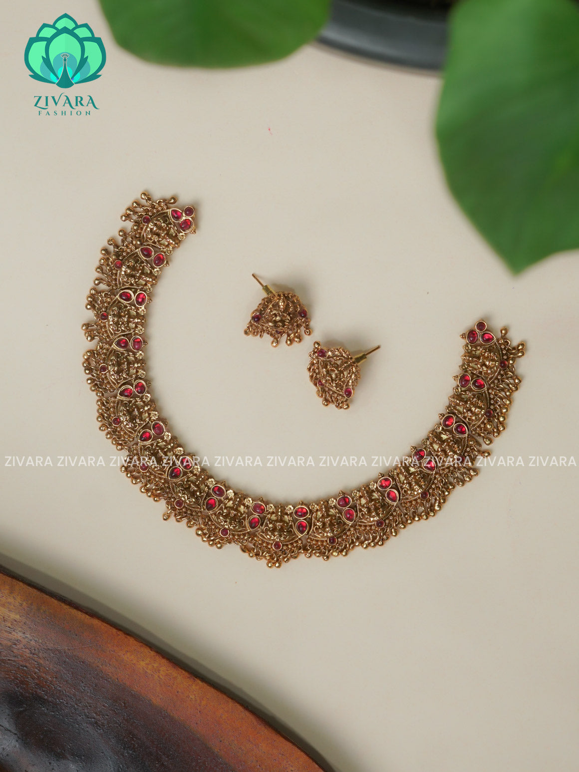 TEMPLE LAKSHMI - Traditional south indian NORMAL MATTE neckwear with earrings- Zivara Fashion- latest jewellery design.