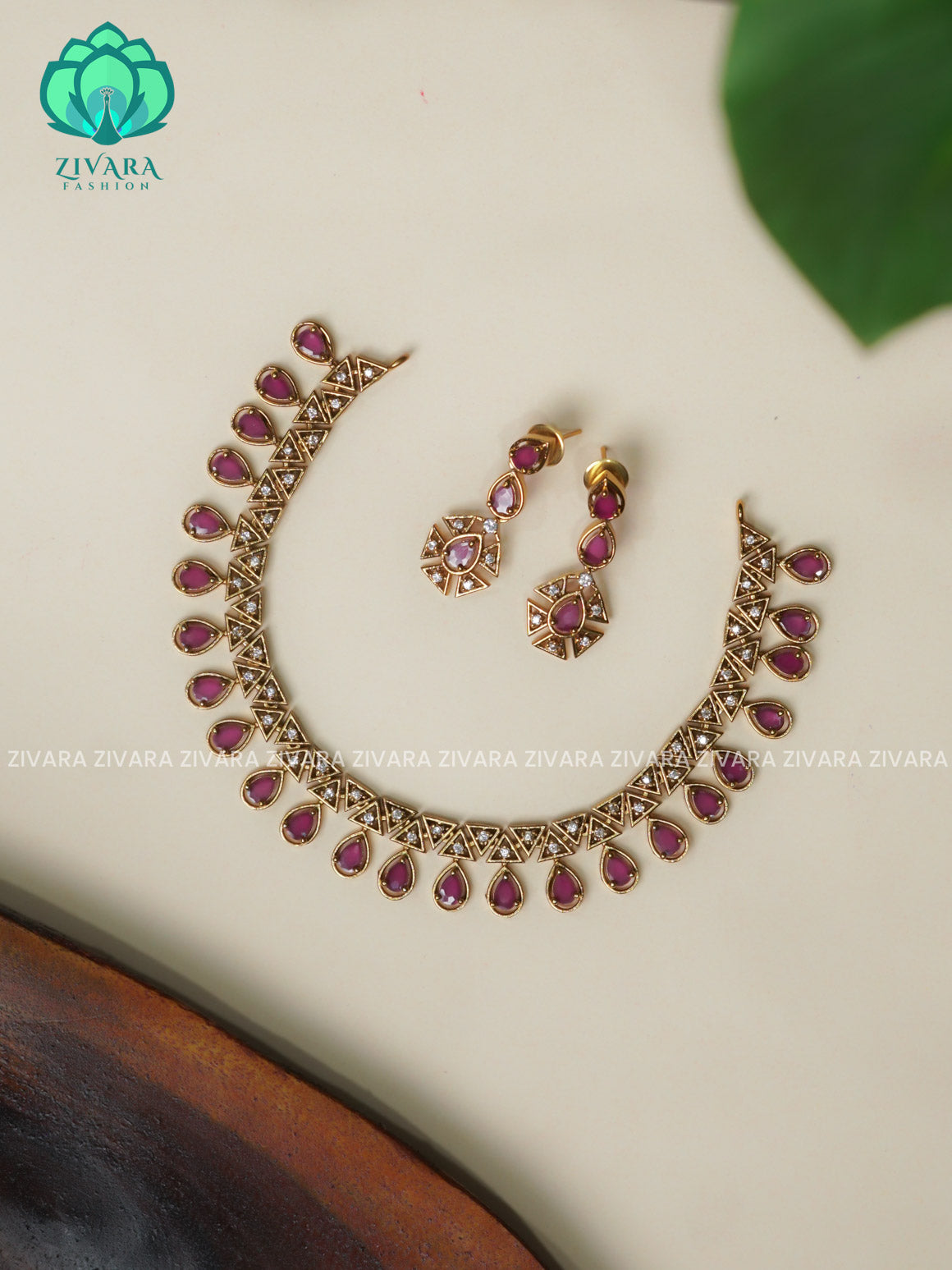 RUBY  TEAR AND TRIANGLE -Traditional south indian premium neckwear with earrings- Zivara Fashion- latest jewellery design.