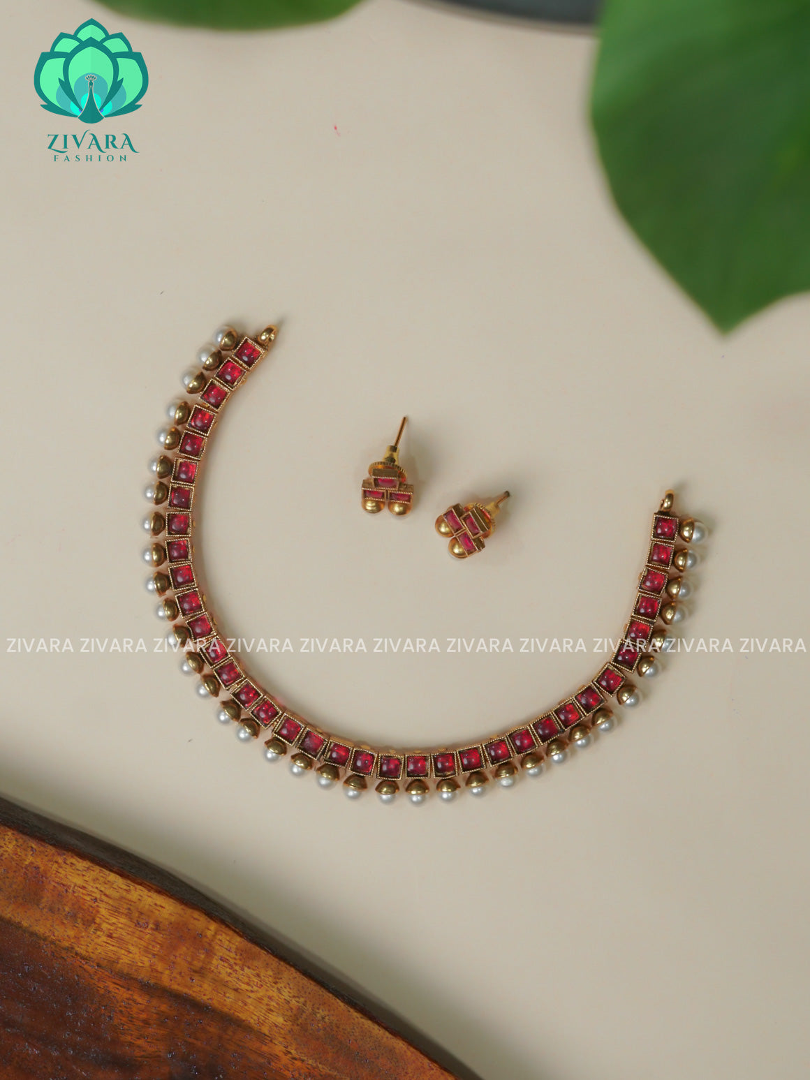 RUBY STONE ATTIGAI -Traditional south indian NORMAL MATTE neckwear with earrings- Zivara Fashion- latest jewellery design