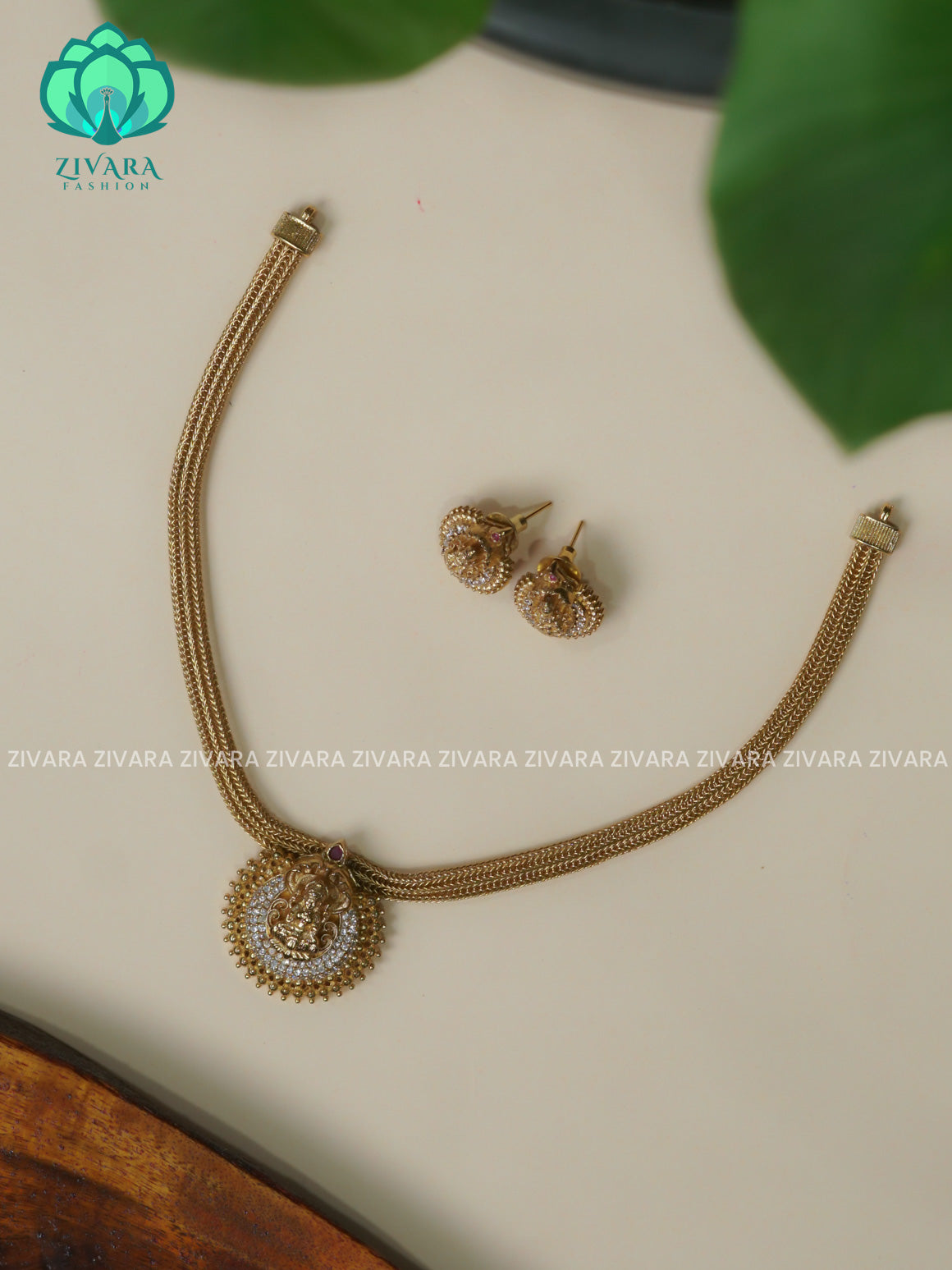 FLEXIBLE CHAIN TEMPLE PENDANT -Traditional south indian premium neckwear with earrings- Zivara Fashion- latest jewellery design.