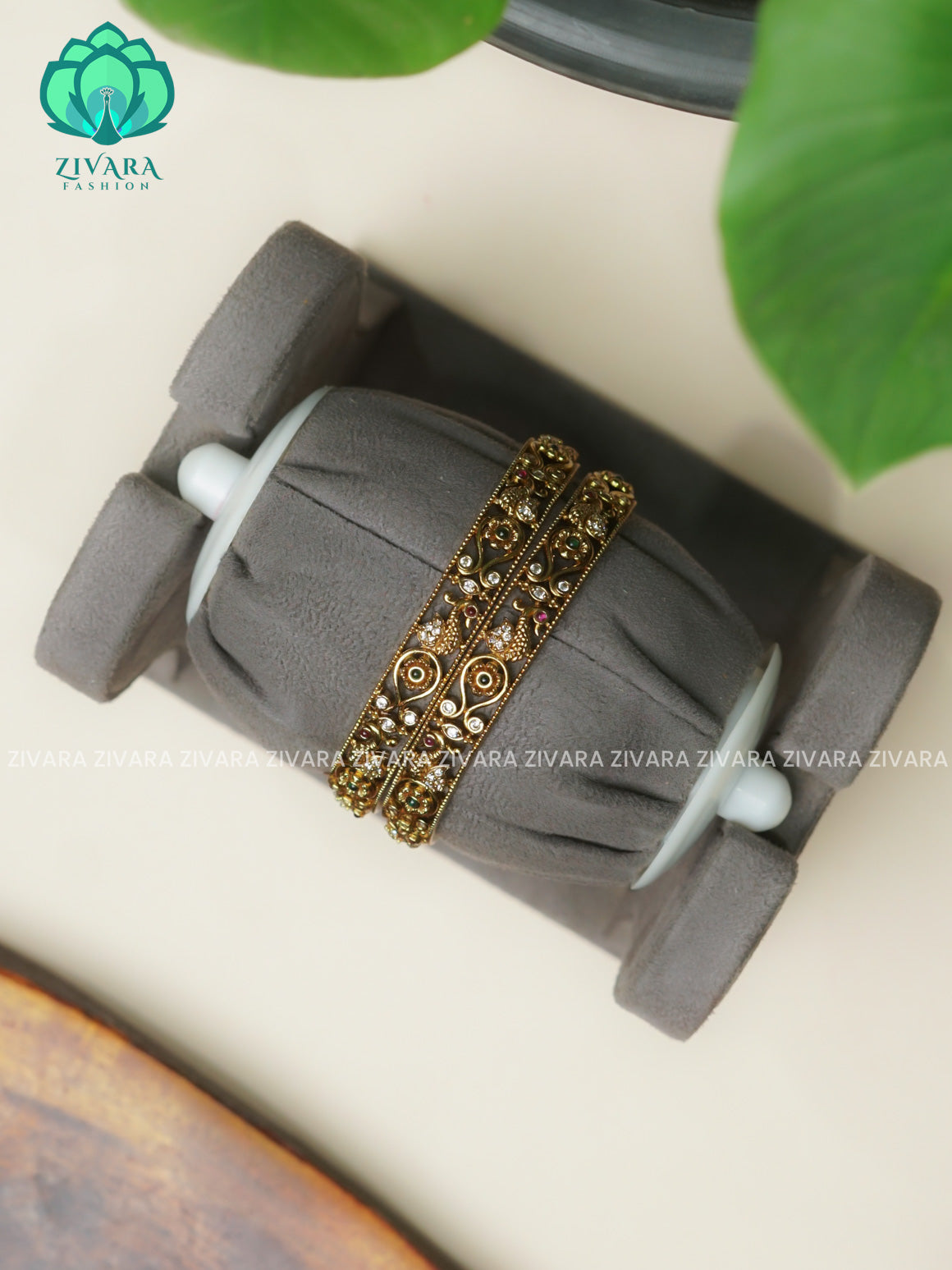 TEMPLE- 2 PIECE simple VINTAGE  -Premium GOLD FINISH bangles- latest jewellery collection- Zivara Fashion