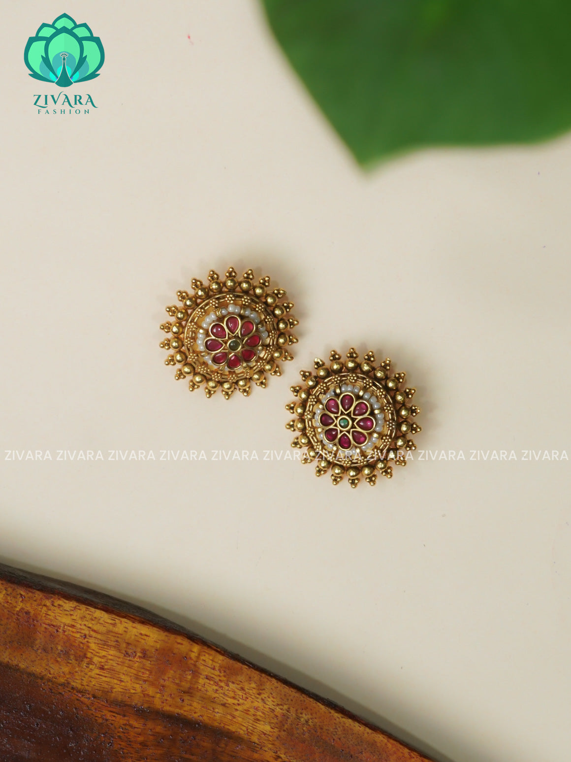 BIG SIZE REAL KEMP TRADITIONAL PREMIUM MATTE  polish STUDS- latest jewellery collection- zivara fashion