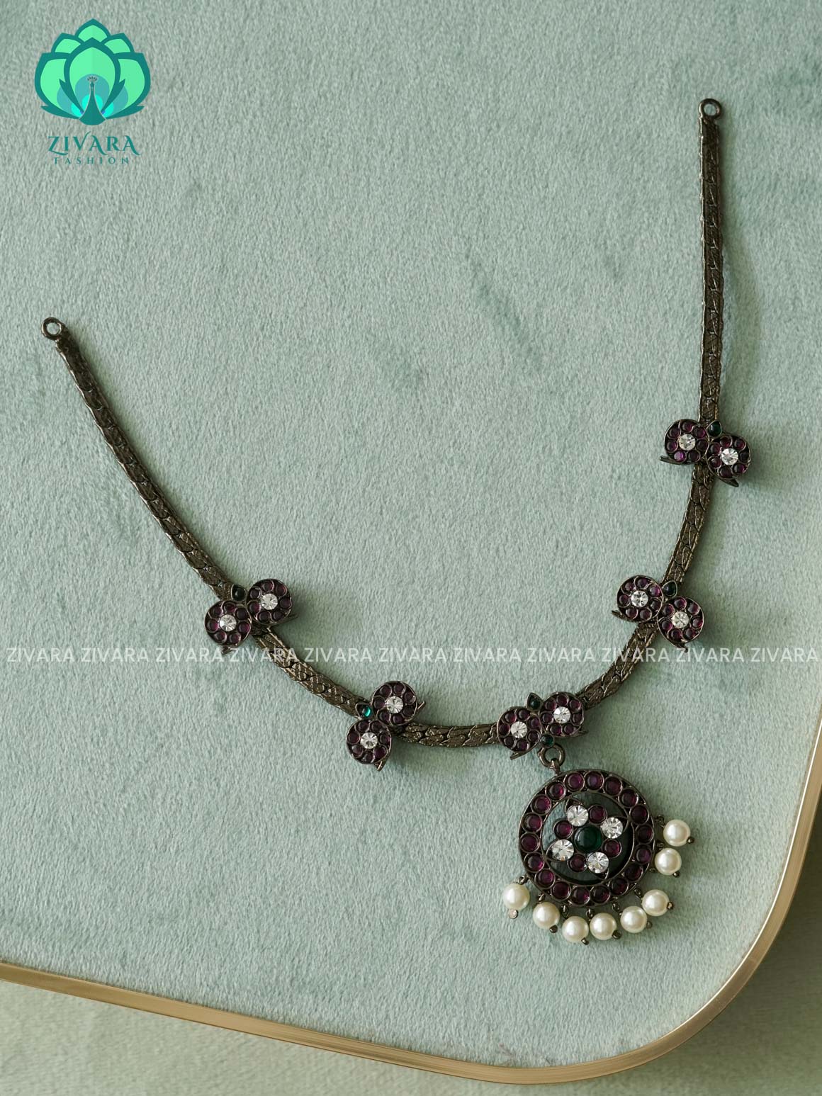 MATHANGI- ATTIGAI NECKLACE - REAL KEMP BHARATHANATYAM DANCE PREMIUM JEWELLERY (PREORDER WITH 3 TO 10 DAYS DISPATCH TIME)