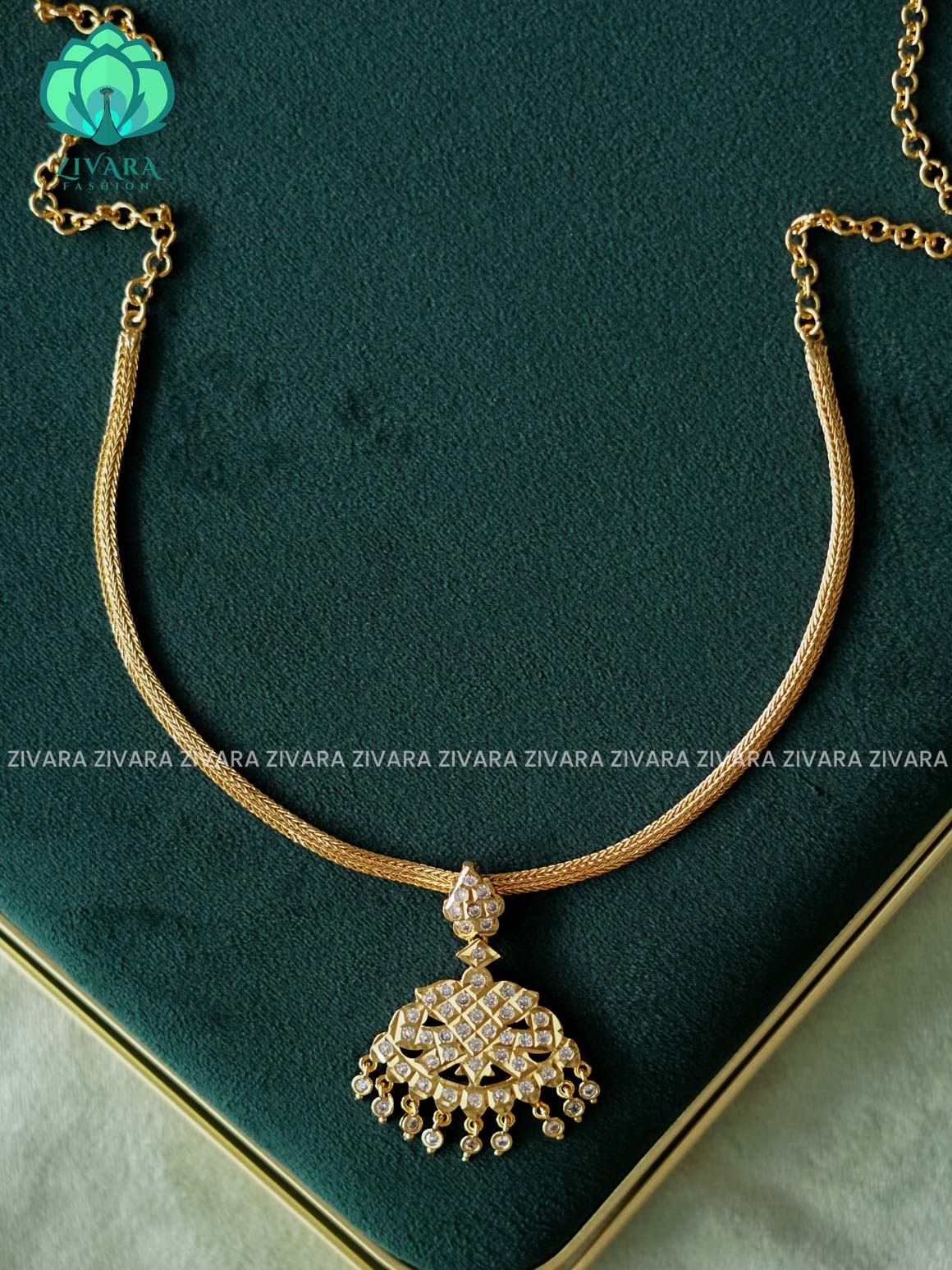 AMBIGAI  -  WHITE  STONE MOTIF FREE  MICROGOLD POLISH FLEXIBLE CHAIN  ATTIGAI - Zivara Fashion- latest jewellery design