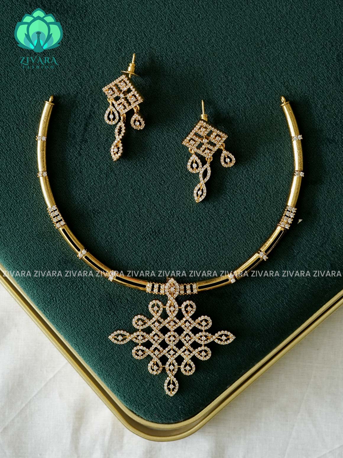 KOLAM PENDANT WITH HASLI CLOSE NECKWEAR  WITH EARRINGS  - Premium quality collection-south indian jewellery