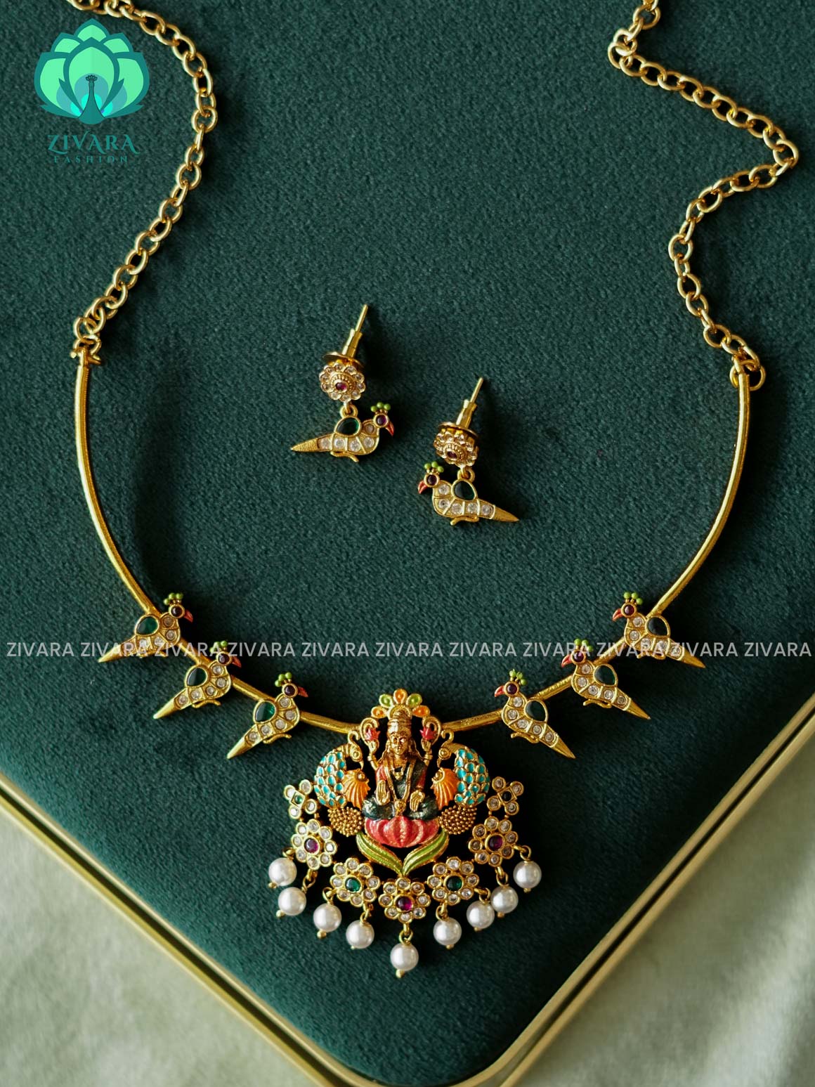MADHURYA - LAKSHMI PARROT HASLI  HANDPAINTED NECKWEAR - Traditional south indian premium neckwear without earrings- Zivara Fashion- latest jewellery design