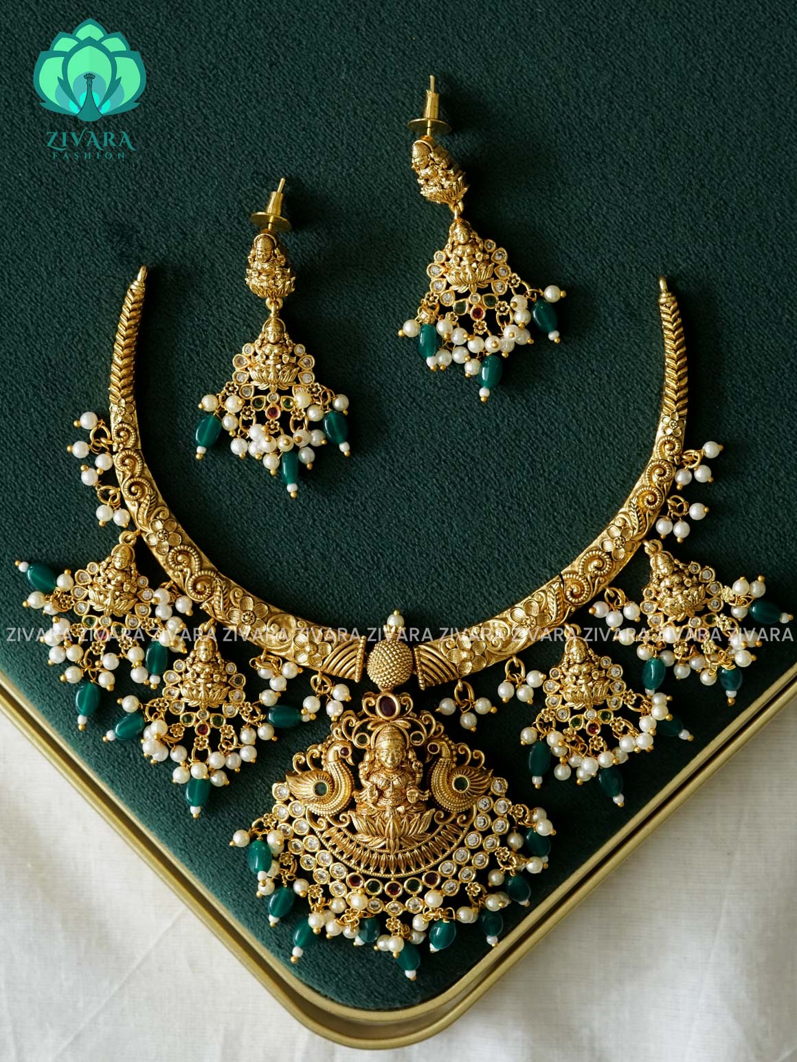 Akshayam- bridal temple hasli neckwear -Traditional south indian premium neckwear with earrings- Zivara Fashion- latest jewellery design