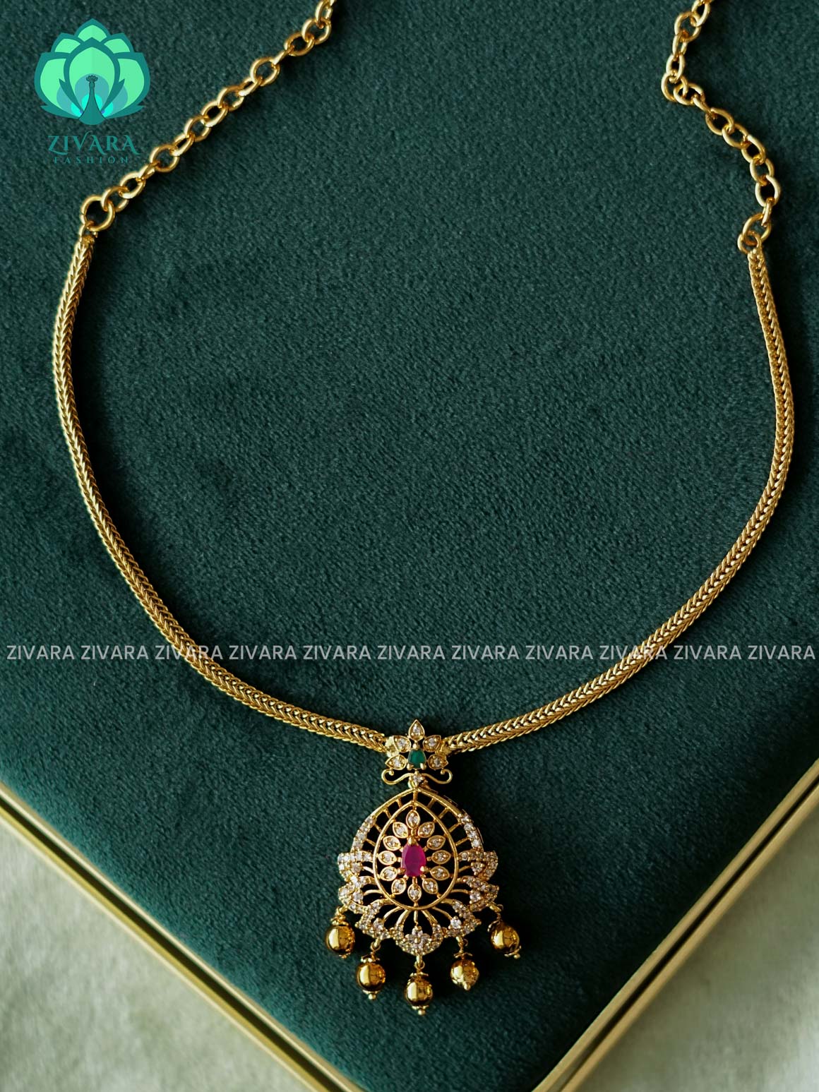 Flexible chain CUTE PENDANT - Traditional south indian premium neckwear without earrings- Zivara Fashion- latest jewellery design