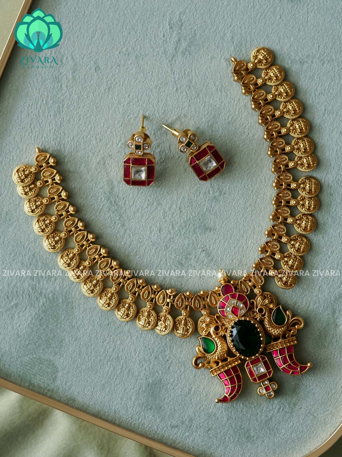 BRIDAL JADAU COIN NECKWARE   -Traditional south indian premium neckwear with earrings- Zivara Fashion- latest jewellery design