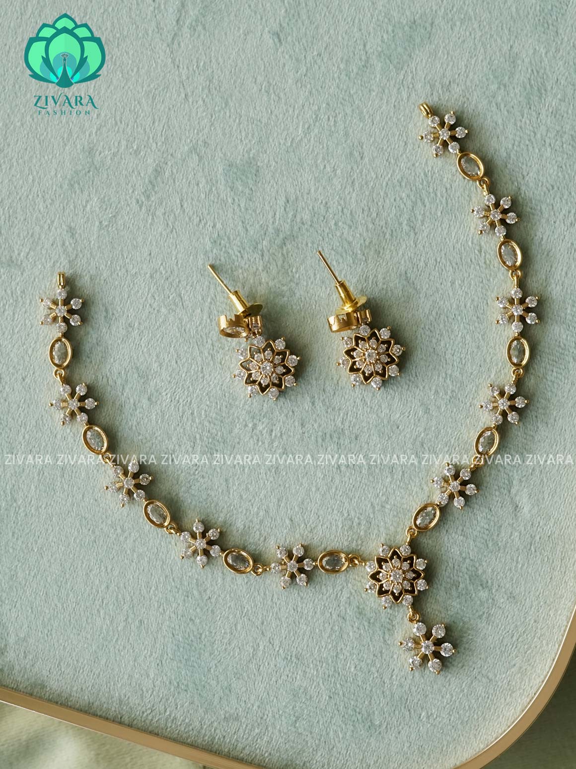 WHITE  Kanya - FLOWER PENDANT  SUBTLE POLISH stylish and minimal elegant neckwear with earrings- Zivara Fashion