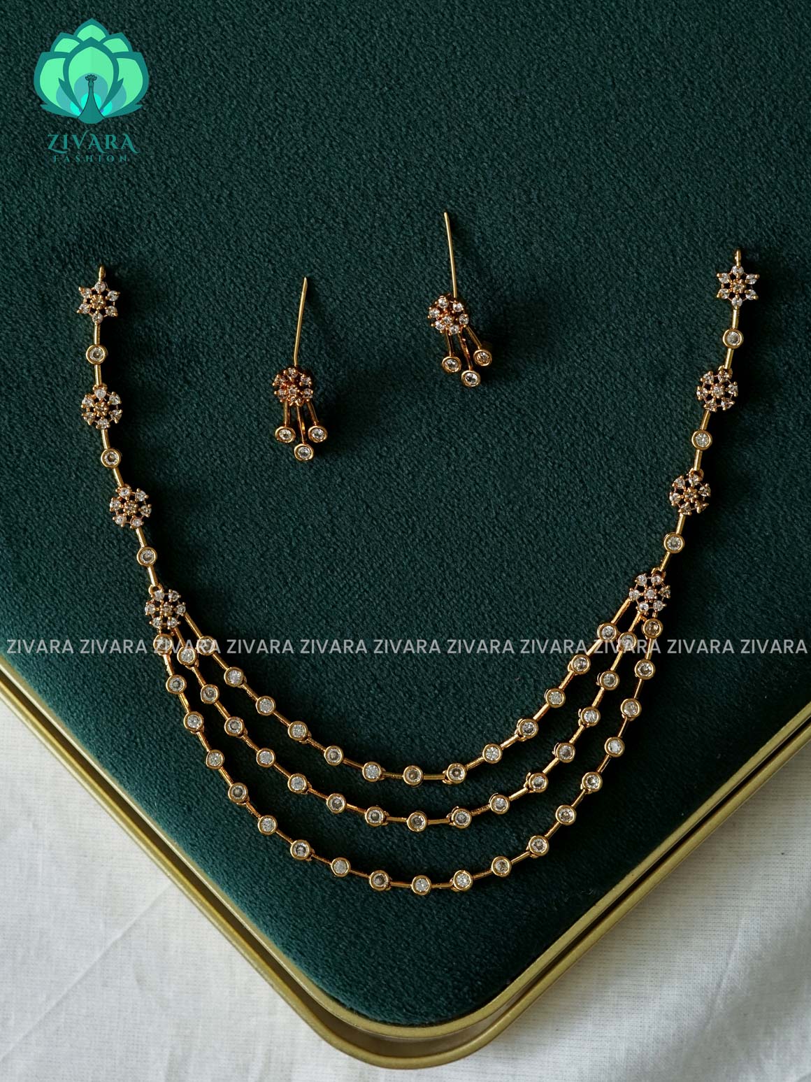 WHITE STEP STONE- stylish and minimal elegant neckwear with earrings- Zivara Fashion