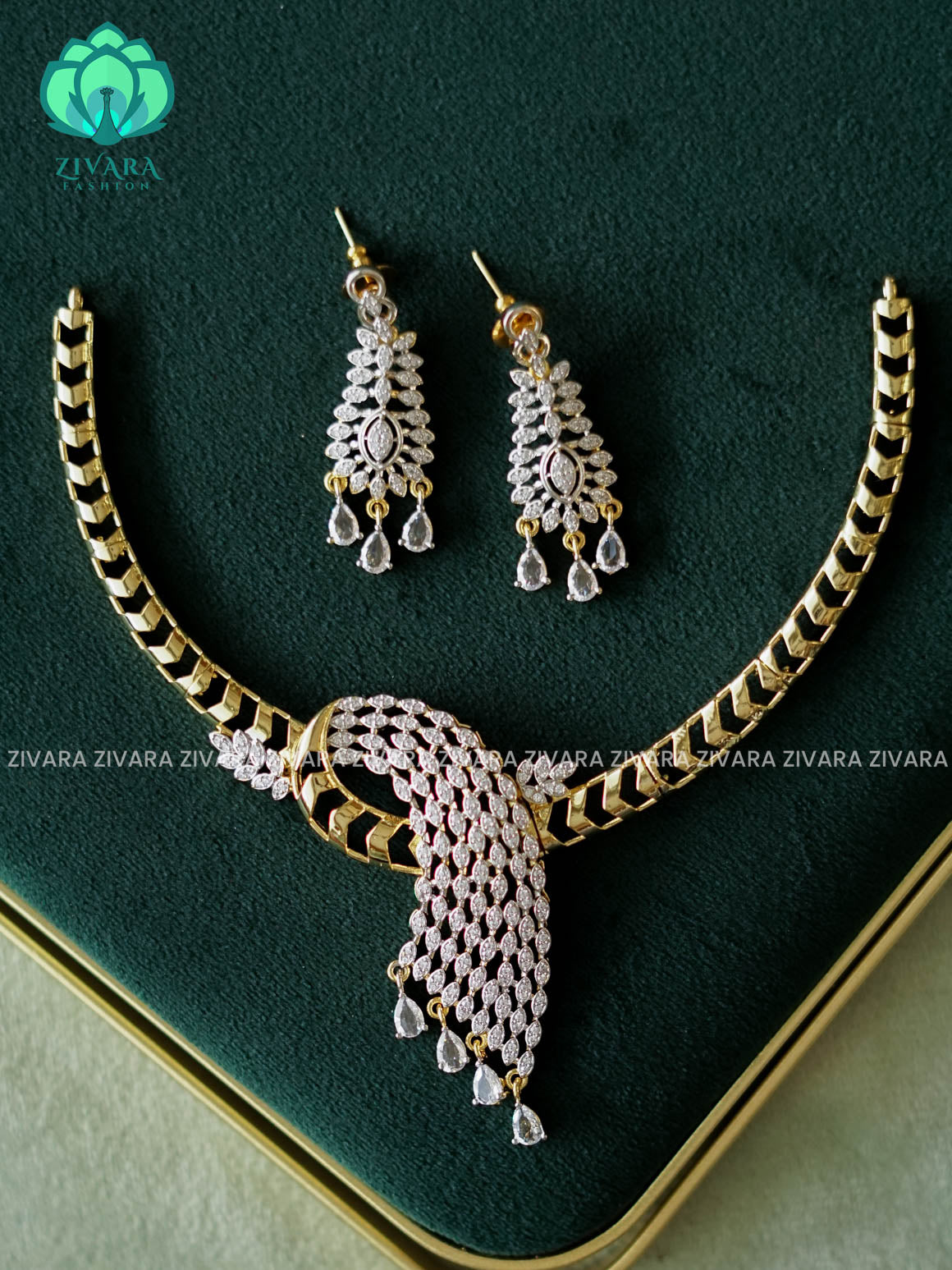 WHITE STONE ABSTRACT WHITE TEAR HANGINGS  - AD MICROGOLD POLISH WITH EARRING - Zivara Fashion- latest jewellery design