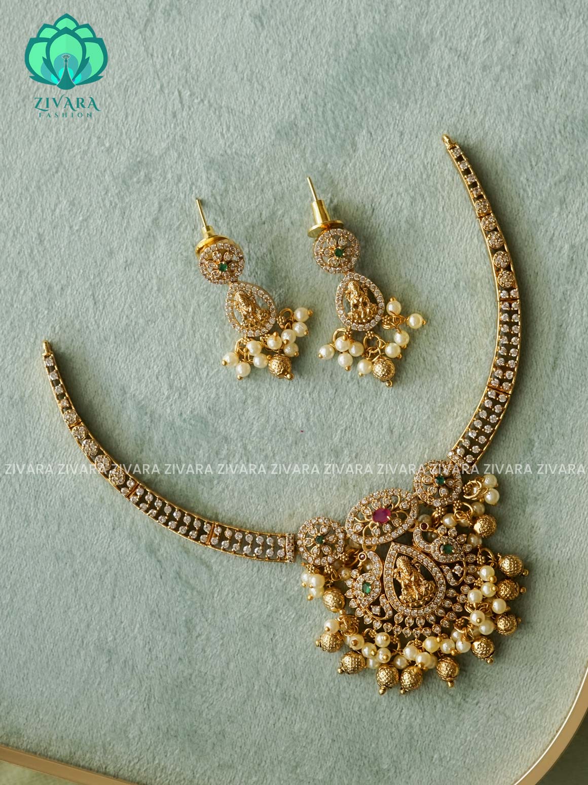 CUTE SIMPLE TEMPLE HASLI -Traditional south indian premium neckwear with earrings- Zivara Fashion- latest jewellery design