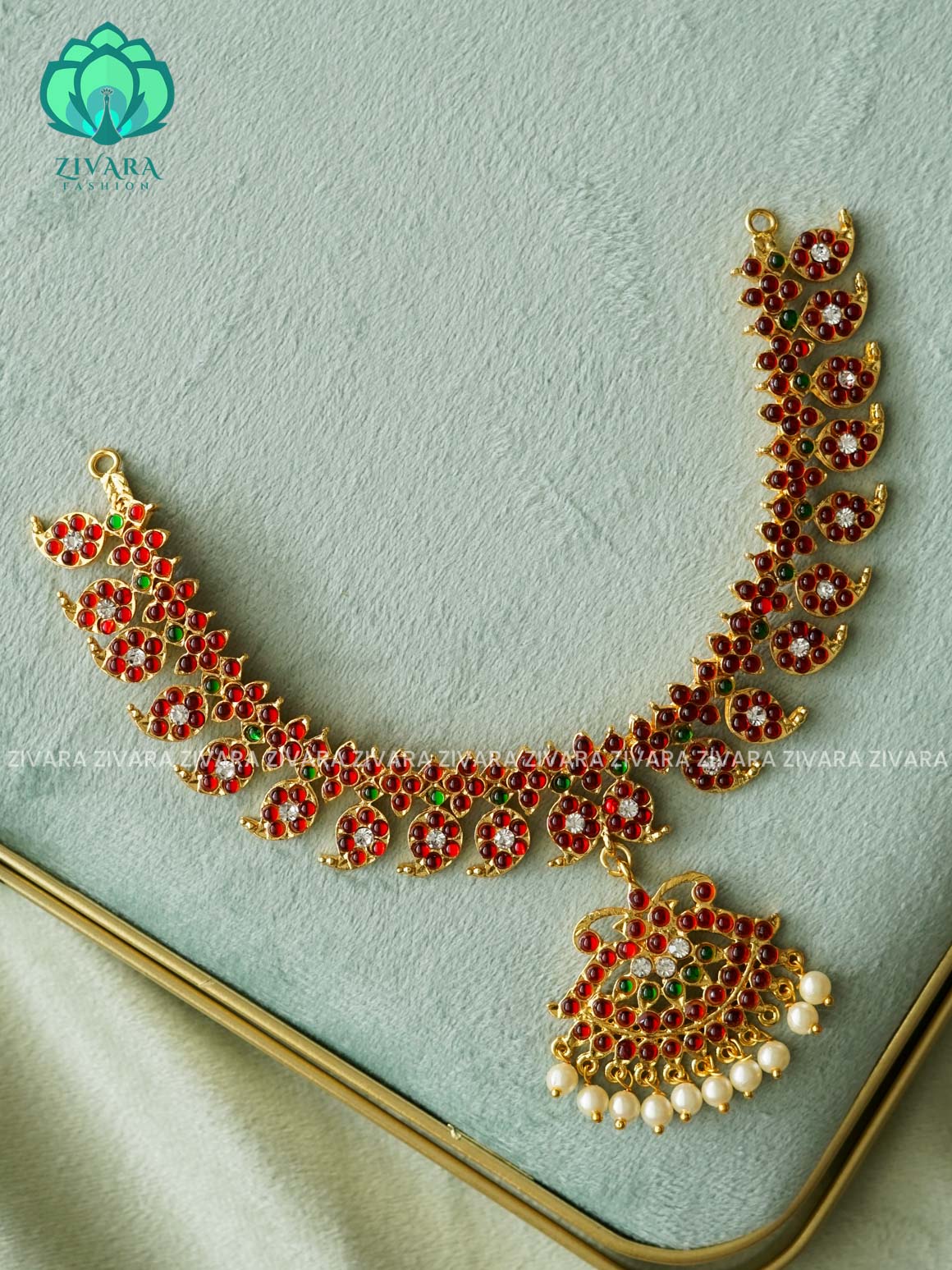 Red and Green- MAYURI - Simple kemp attigai neckwear - latest kemp dance jewellery collection