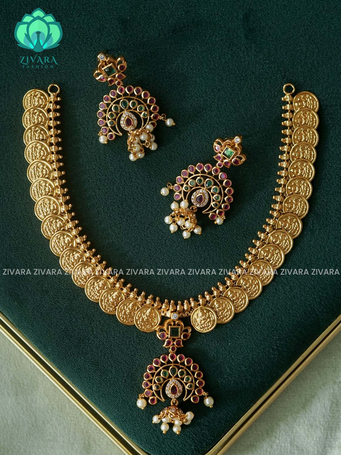 REAL KEMP MOTIF WITH COIN - Traditional PREMIUM neckwear with earrings- Zivara Fashion