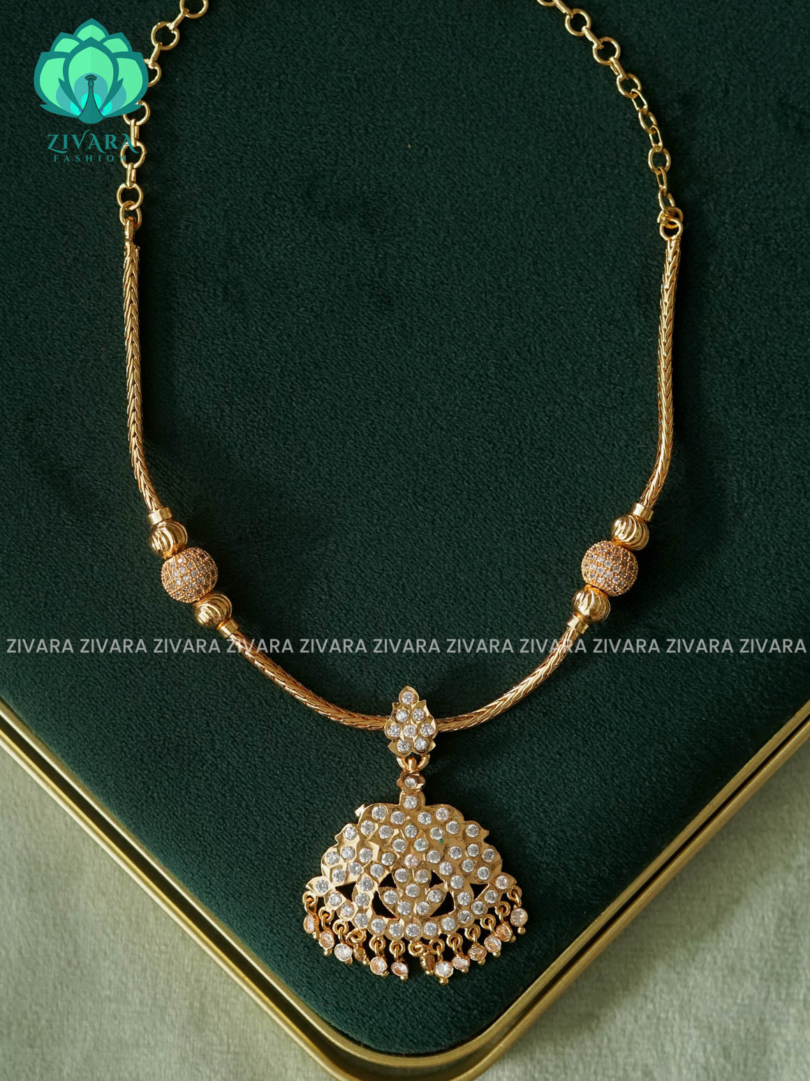 AMBIGAI  -  WHITE  STONE MOTIF FREE  MICROGOLD POLISH FLEXIBLE CHAIN  ATTIGAI - Zivara Fashion- latest jewellery design