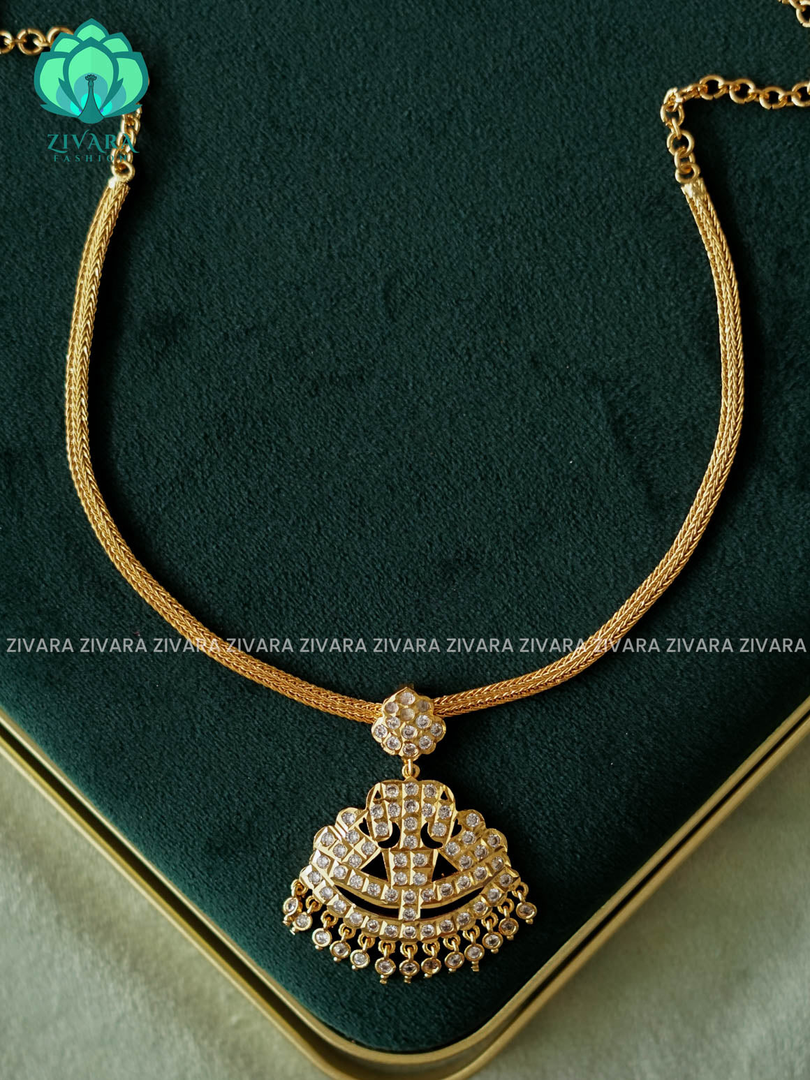 AMBIGAI  -  WHITE  STONE MOTIF FREE  MICROGOLD POLISH FLEXIBLE CHAIN  ATTIGAI - Zivara Fashion- latest jewellery design