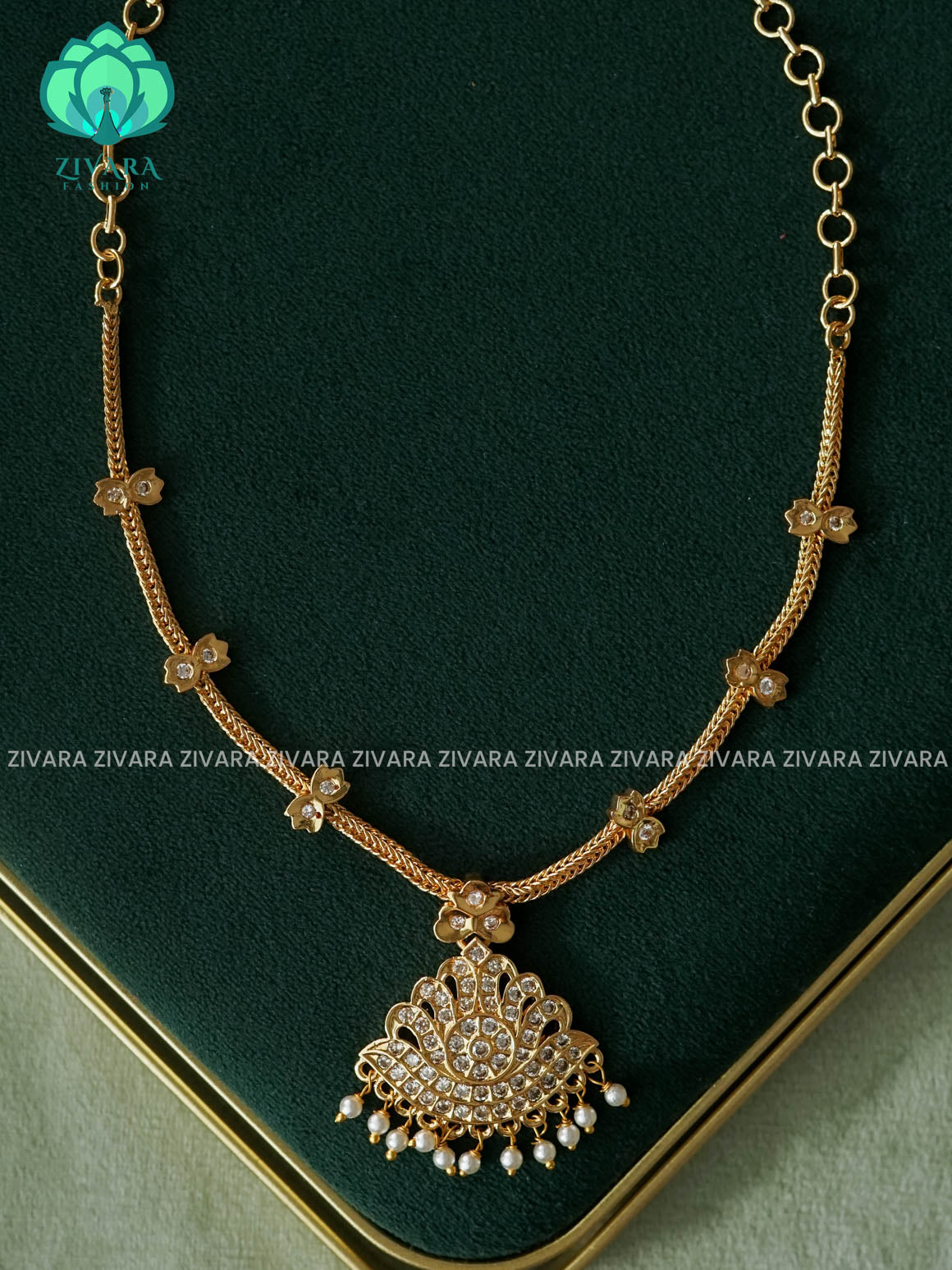 AMBIGAI  -  WHITE  STONE MOTIF FREE  MICROGOLD POLISH FLEXIBLE CHAIN  ATTIGAI - Zivara Fashion- latest jewellery design