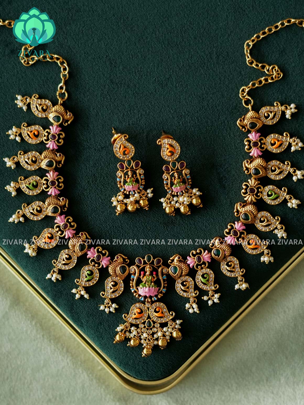 MADHURYA -  LAKSHMI PEACOCK HANDPAINTED NECKWEAR - Traditional south indian premium neckwear without earrings- Zivara Fashion- latest jewellery design