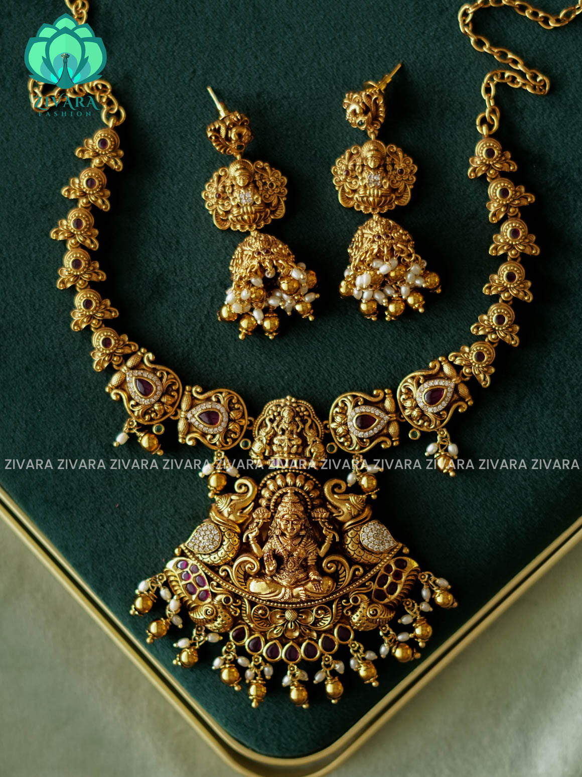 Akshayam - TEMPLE ELEPHANT NECKWEAR WITH HANGINGS - bridal temple neckwear -Traditional south indian premium neckwear with earrings  - Zivara Fashion- latest jewellery design