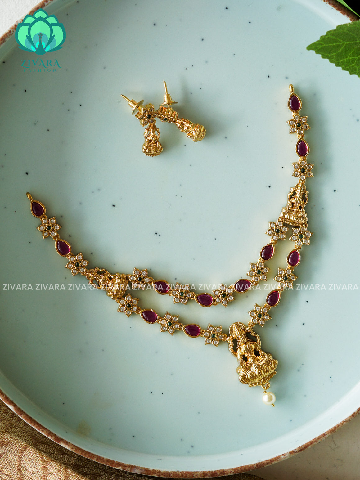 Simple step temple - Traditional south indian premium neckwear with earrings- Zivara Fashion- latest jewellery design.