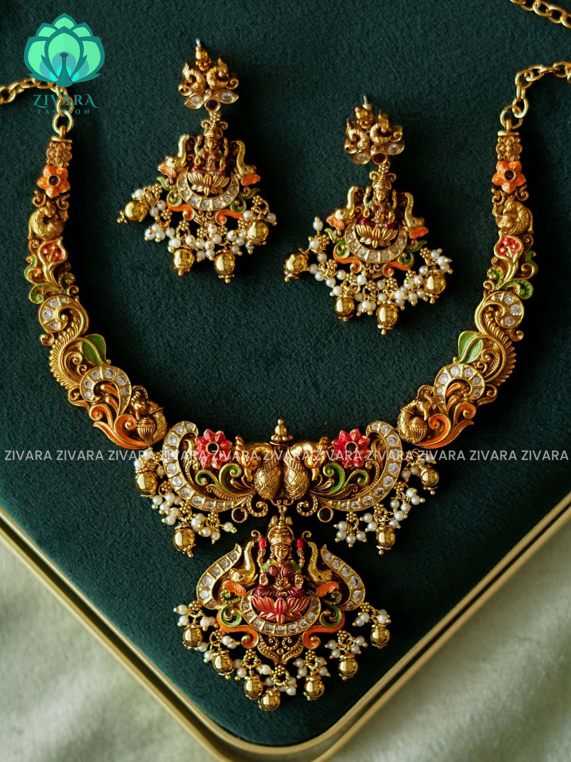 MADHURYA -  GAJALAKSHMI PEACOCK HANDPAINTED NECKWEAR - Traditional south indian premium neckwear without earrings- Zivara Fashion- latest jewellery design