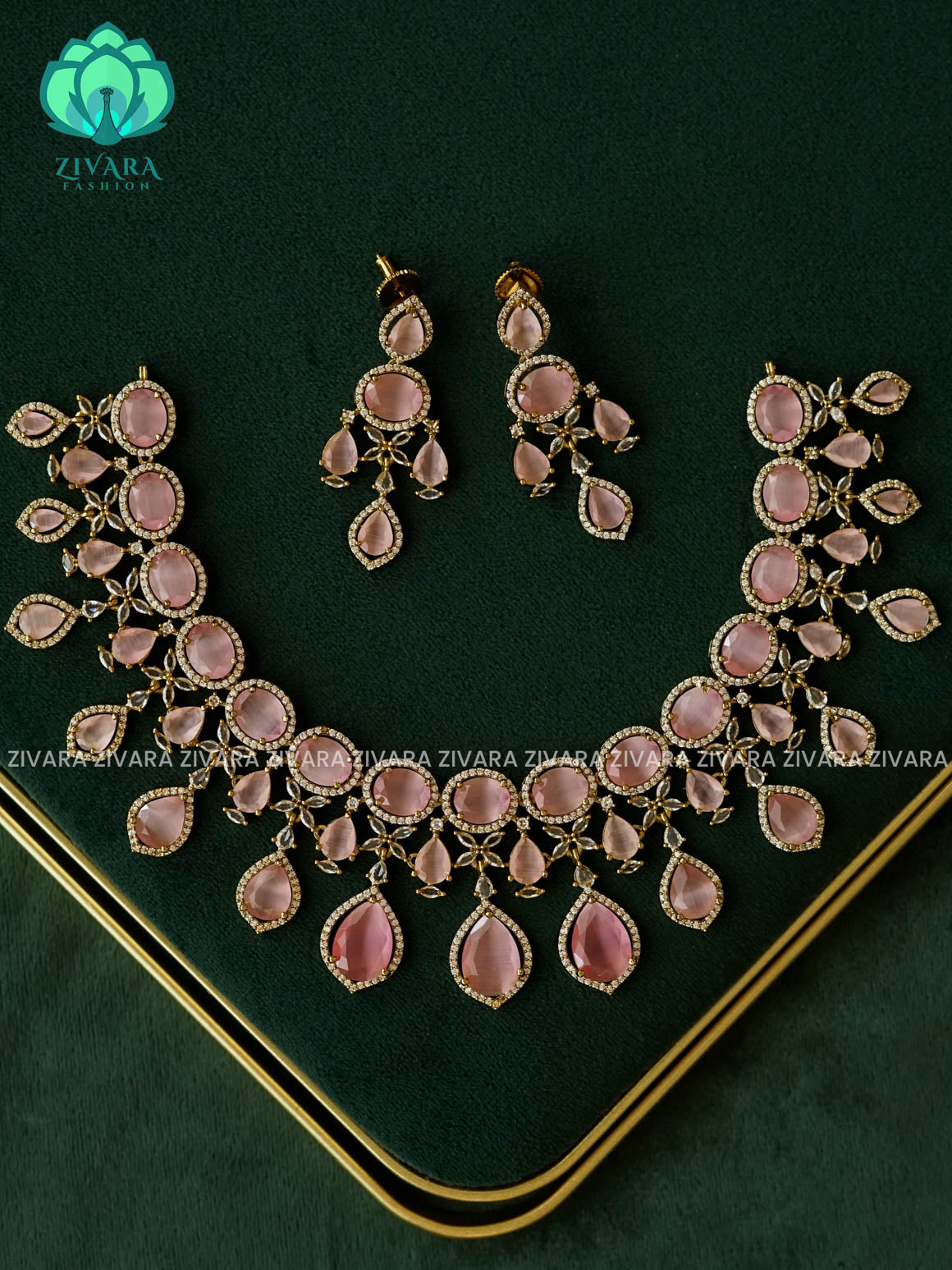 PINK- BRIDAL STONE  NECKWEAR LATEST JEWELLERY DESIGNS  - Zivara Fashion