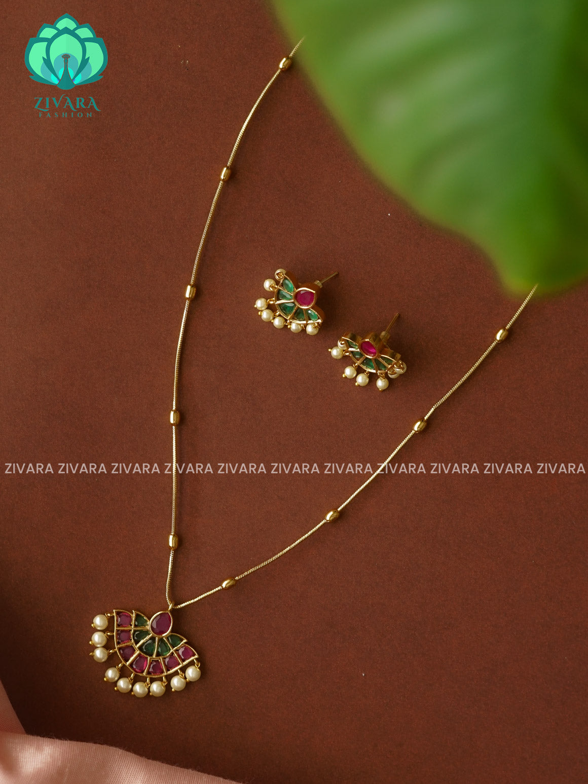 SIMPLE PENDANT NECKWEAR WITH EARRINGS   - Premium quality CZ Matte collection-south indian jewellery