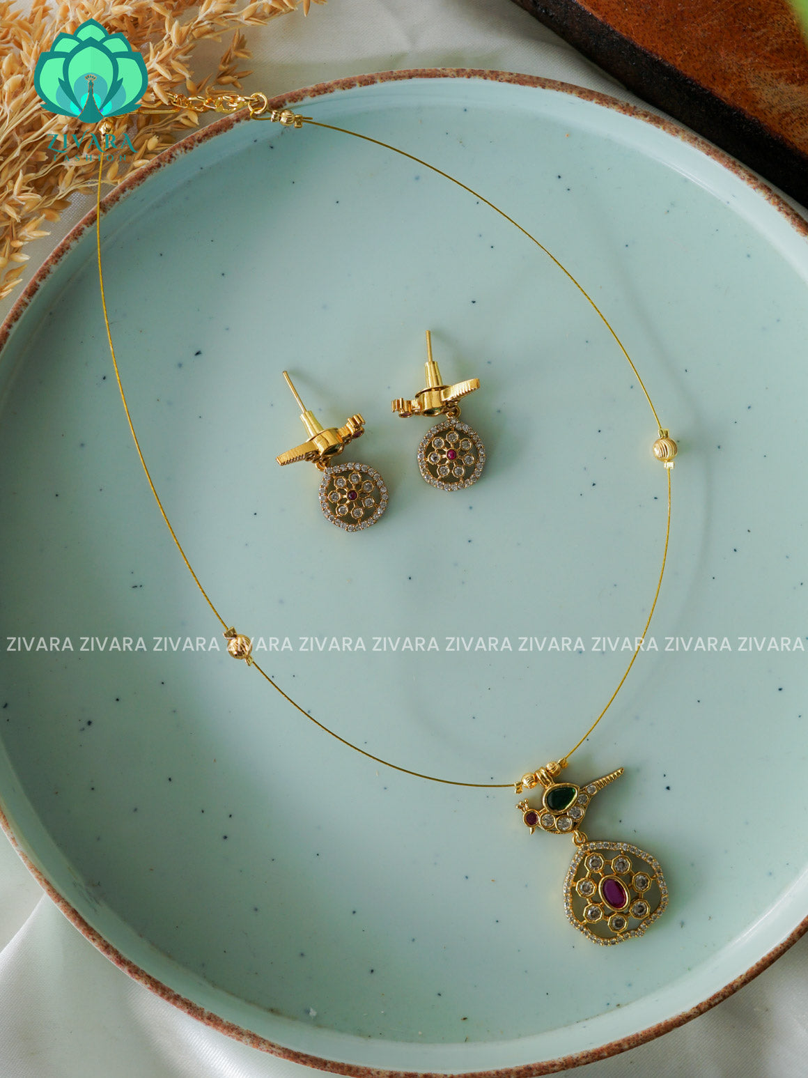 CUTE PARROT  PENDANT TAMARA INVISIBLE MINIMAL ELEGANT HANDMADE NECKLACE WITH BRILLIANT FINISH MOTIFS- ZIVARA FASHION