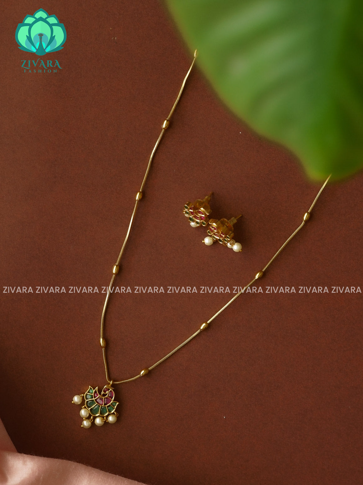 SIMPLE PENDANT NECKWEAR WITH EARRINGS   - Premium quality CZ Matte collection-south indian jewellery