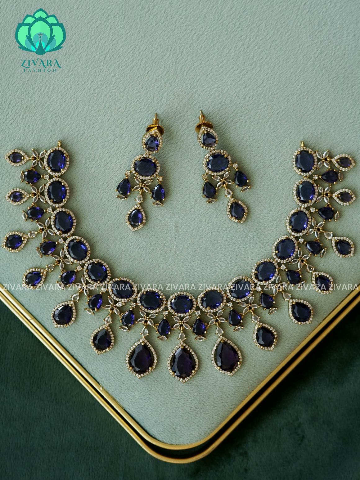 PURPLE- BRIDAL STONE  NECKWEAR LATEST JEWELLERY DESIGNS  - Zivara Fashion