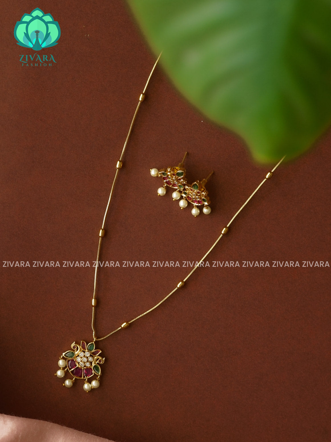 SIMPLE PENDANT NECKWEAR WITH EARRINGS   - Premium quality CZ Matte collection-south indian jewellery