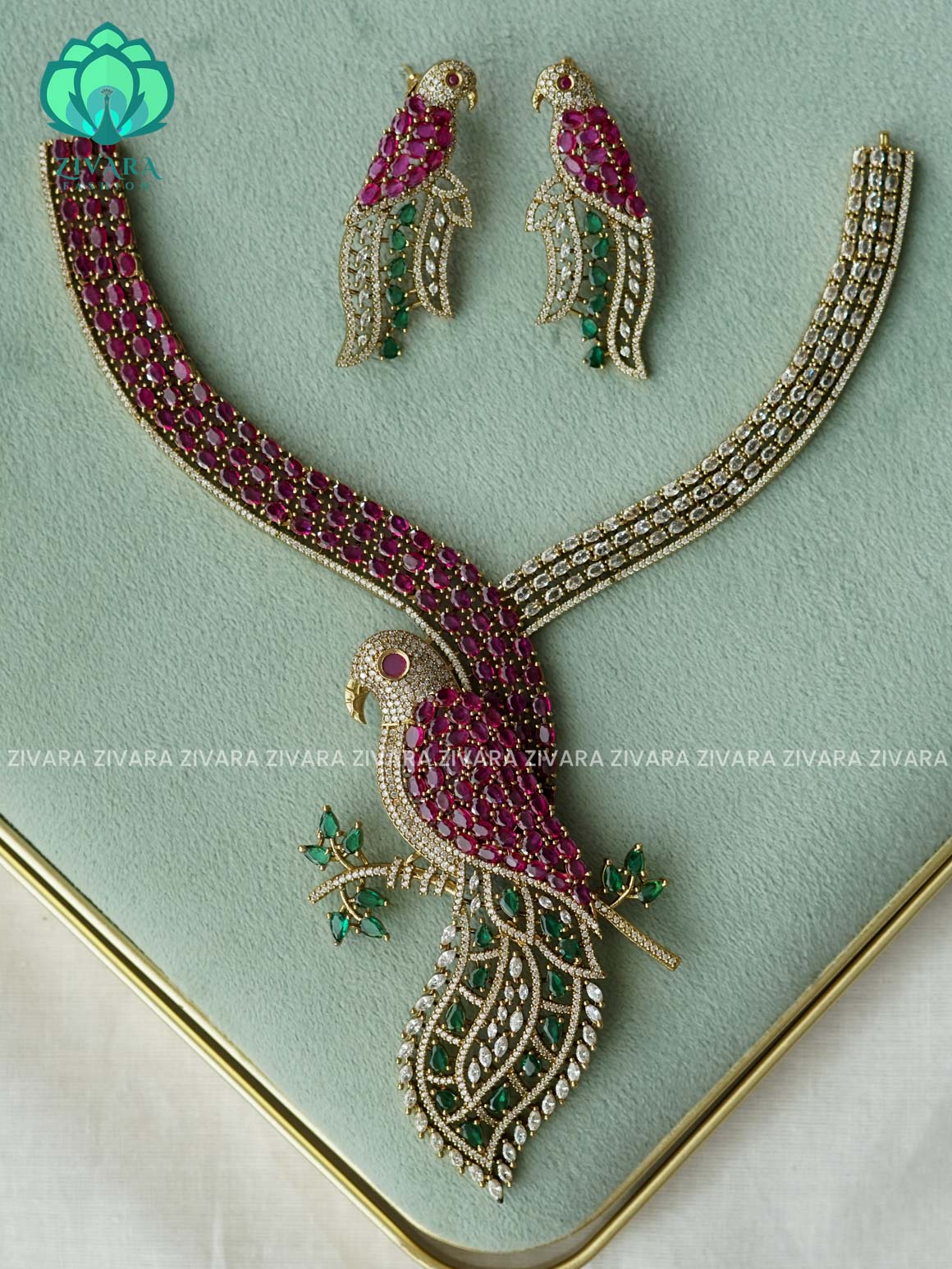 AKSHAYAM - EXUBERANT BRIDAL PARROT HASLI  - TRADITIONAL NECKWEAR WITH EARRINGS- LATEST JEWELLERY COLLECTION