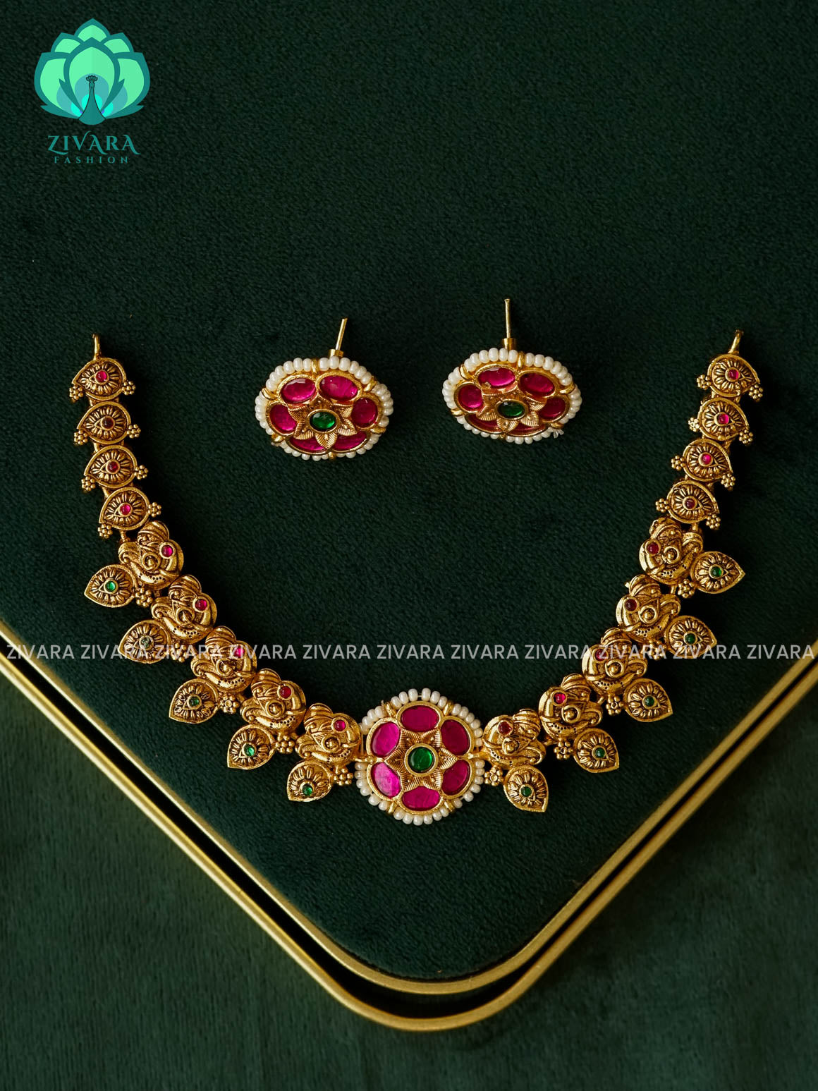 AKSHAYAM - JADAU FLOWER NECKWEAR  -Traditional south indian premium neckwear withOUT studs - Zivara Fashion- latest jewellery design