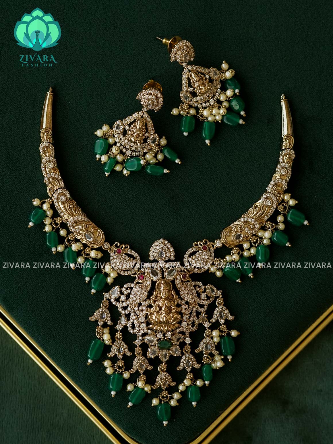 TEMPLE WHITE STONE HASLI VICTORIAN POLISH WITH PURPLE BEADS HANGINGS - Zivara Fashion- latest jewellery desigN