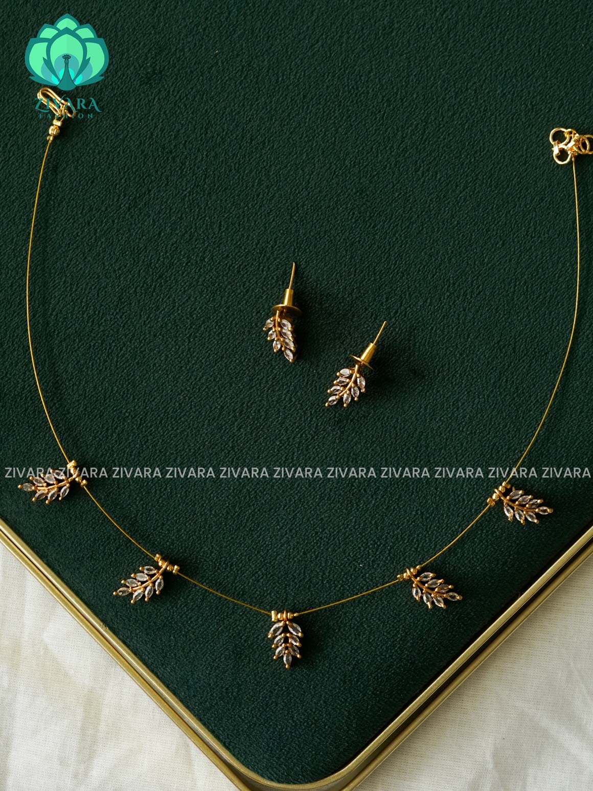 KAMALI - WHITE LEAF - TAMARA  INVISIBLE MINIMAL ELEGANT HANDMADE NECKLACE WITH BRILLIANT FINISH MOTIFS- ZIVARA FASHION