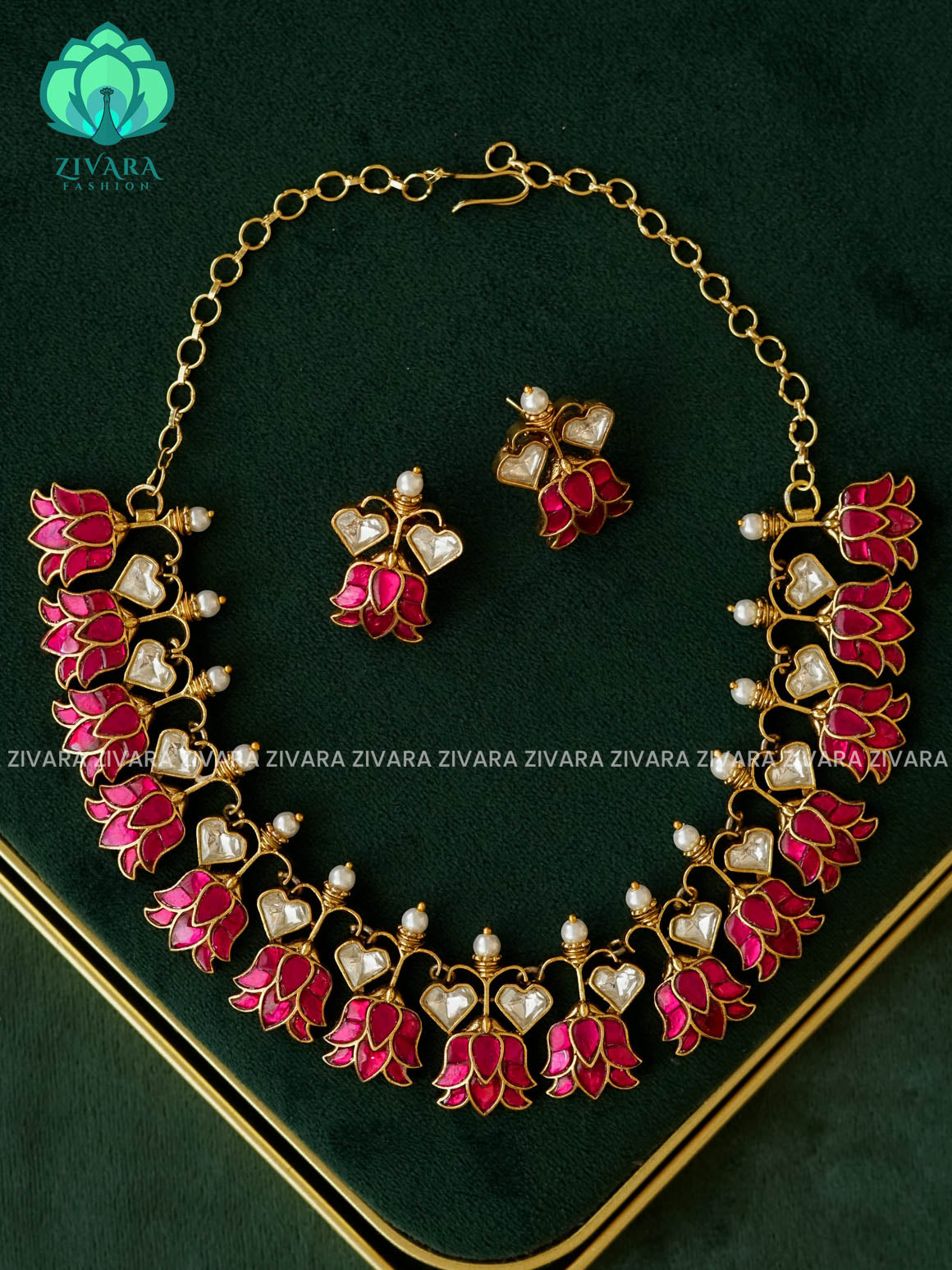 AKSHAYAM - JADAU BRIDAL ROSE NECKWEAR  -Traditional south indian premium neckwear withOUT studs - Zivara Fashion- latest jewellery design