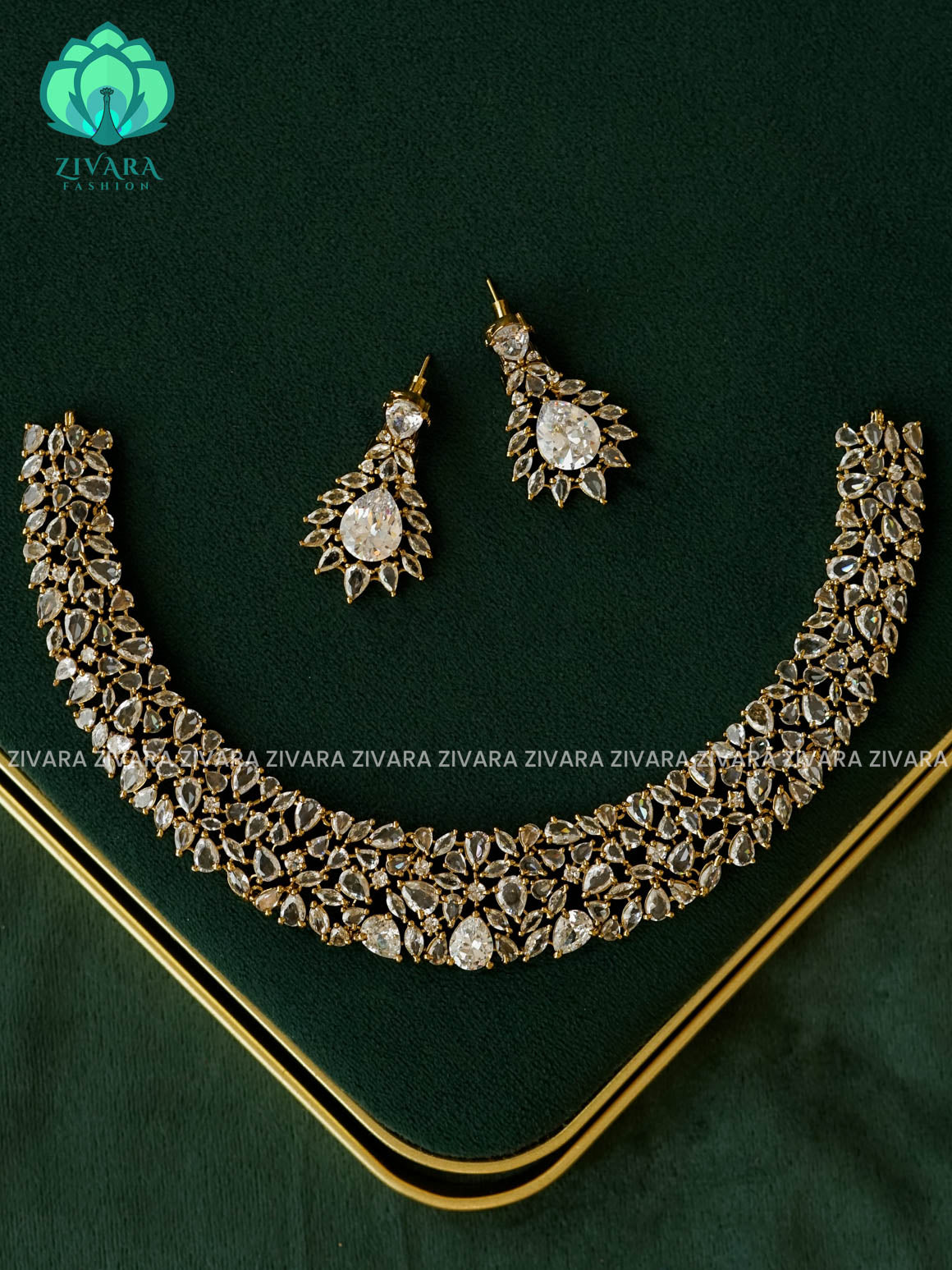 WHITE STONE  - premium victoria finish dark polish trending neckwear collection- bridal collection- Zivara Fashion