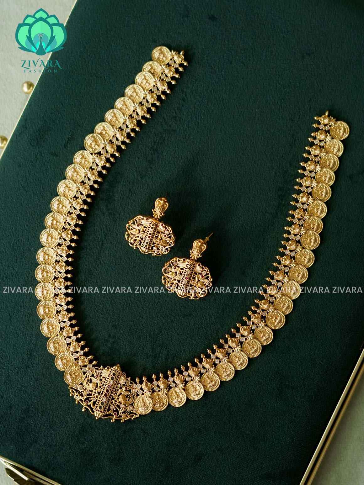 COIN - Traditional PREMIUM MATTE polish haaram/neckwear with earrings- Zivara Fashion