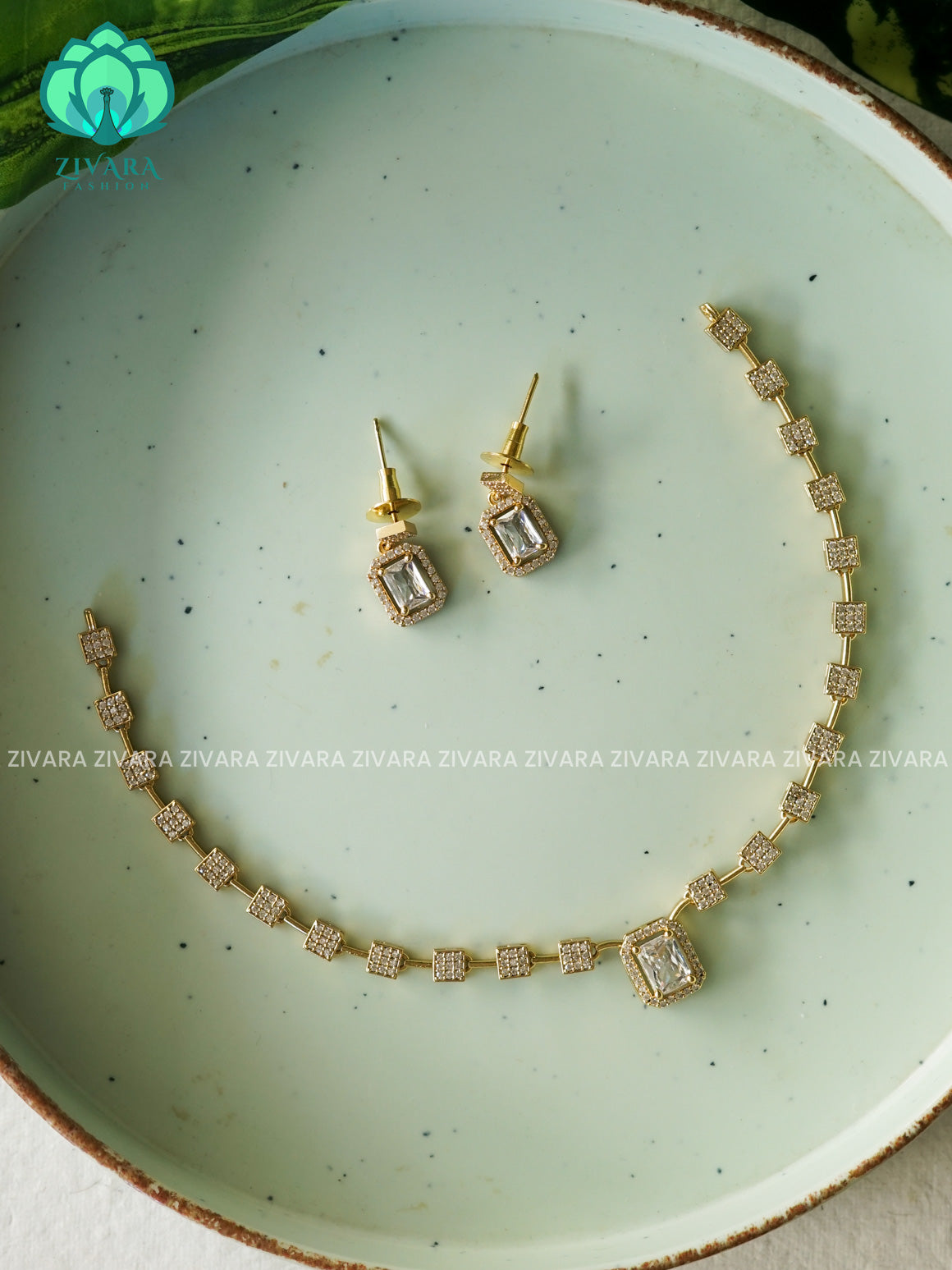 WHITE  Kanya -RECTANGLE PENDANT  SUBTLE POLISH stylish and minimal elegant neckwear with earrings- Zivara Fashion