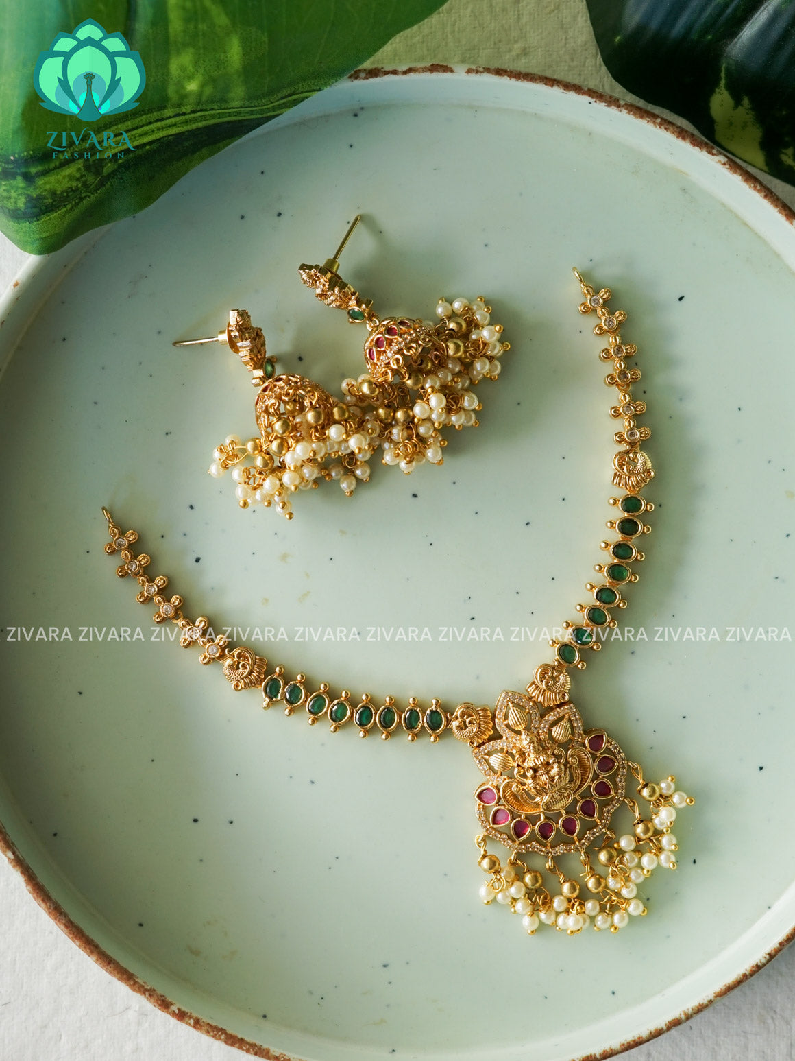 TEMPLE PENDANT- Traditional south indian premium neckwear with earrings- Zivara Fashion- latest jewellery design