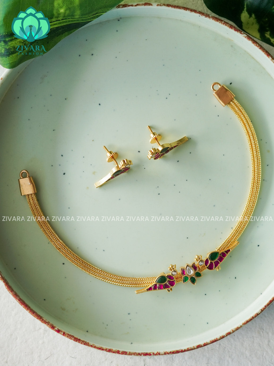 PARROT BRIDAL JADAU  FLEXIBLE CHAIN  -Traditional south indian premium neckwear with earrings- Zivara Fashion- latest jewellery design