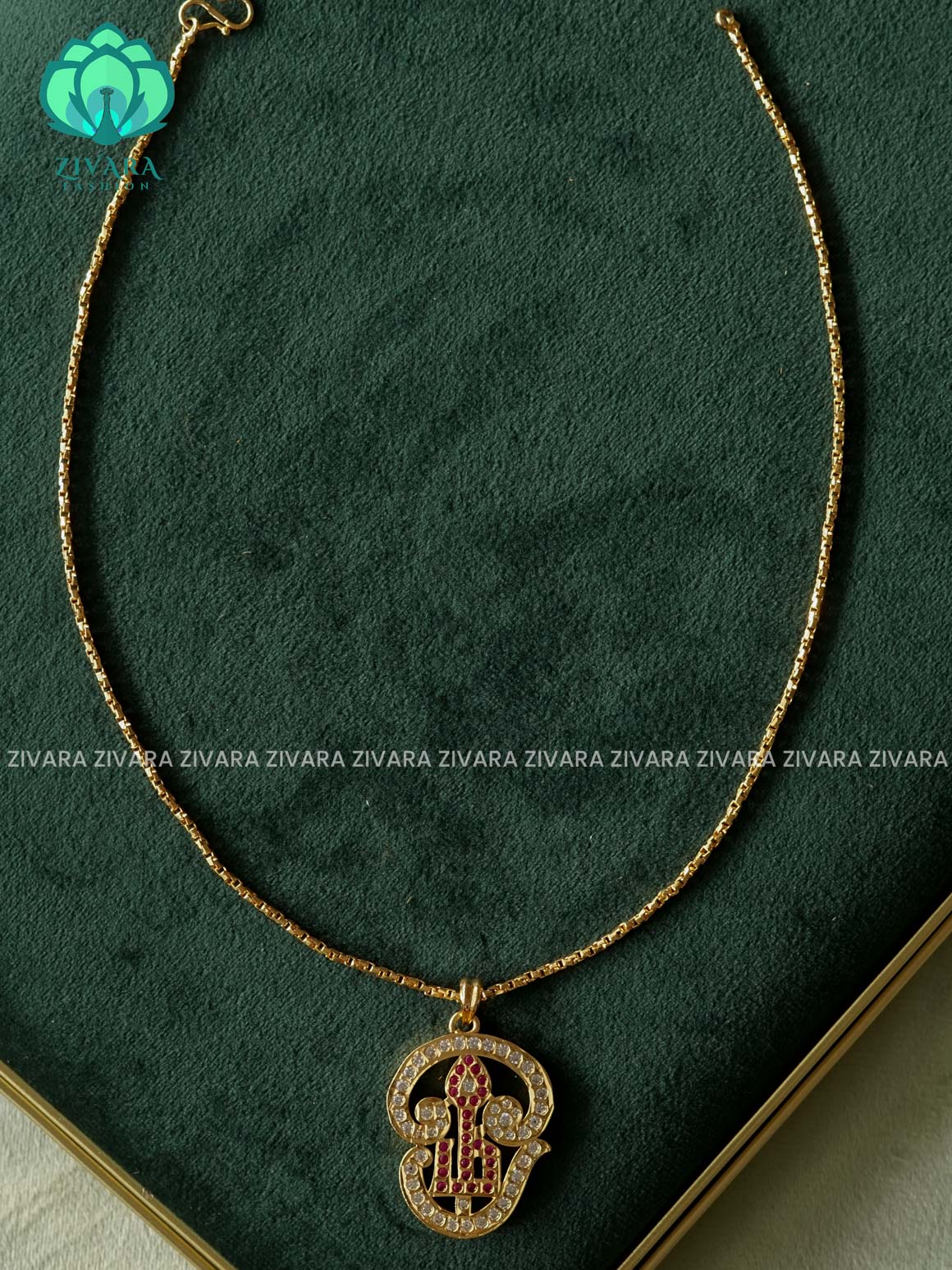 AMBIGAI- OM VEL  MOTIF MICROGOLD POLISH ATTIGAI WITHOUT EARRING - Zivara Fashion- latest jewellery desigN