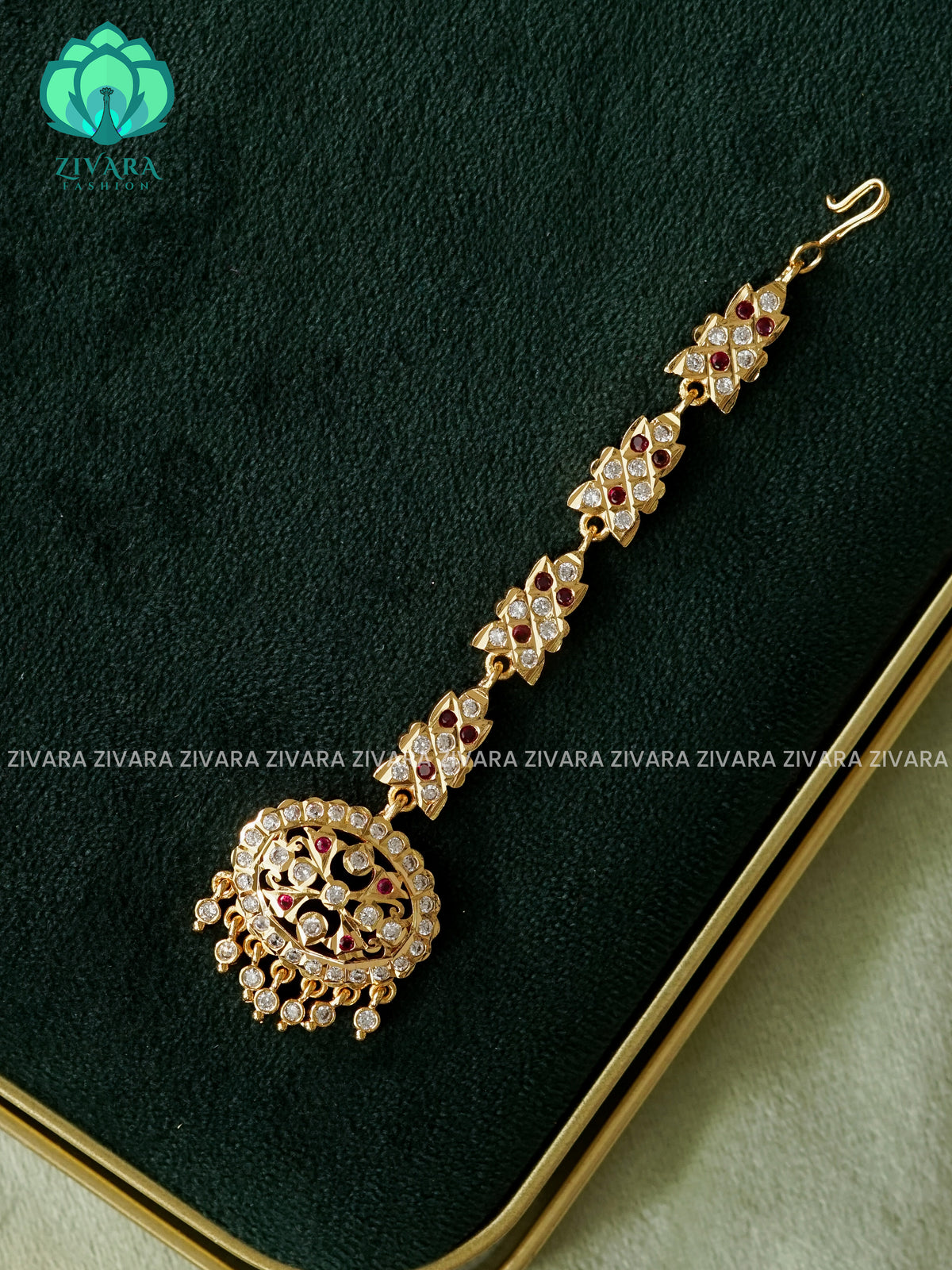AMBIGAI-  IMPON TIKKA/CHUTTI MICROGOLD POLISH bridal head accessory- latest bridal collection - Zivara fashion