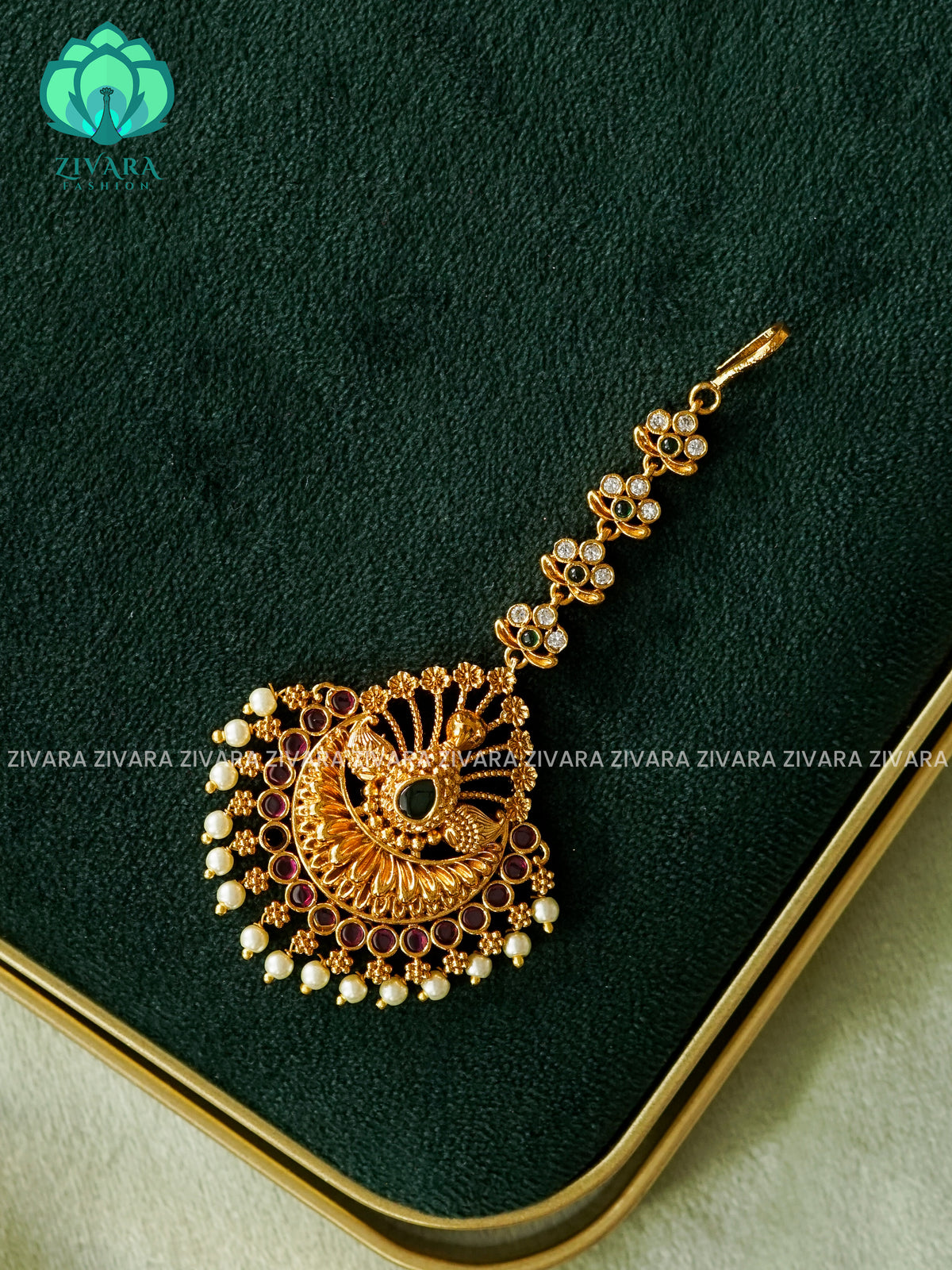 PEACOCK MOTIF CHUTTI - Bridal maang tikka, chutti- bridal head accessory- latest bridal collection - Zivara fashion