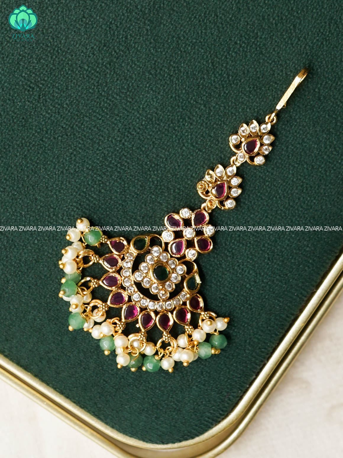 REAL KEMP MOTIF CHUTTI WITH  HANGINGS - bridal head accessory- latest bridal collection - Zivara fashion