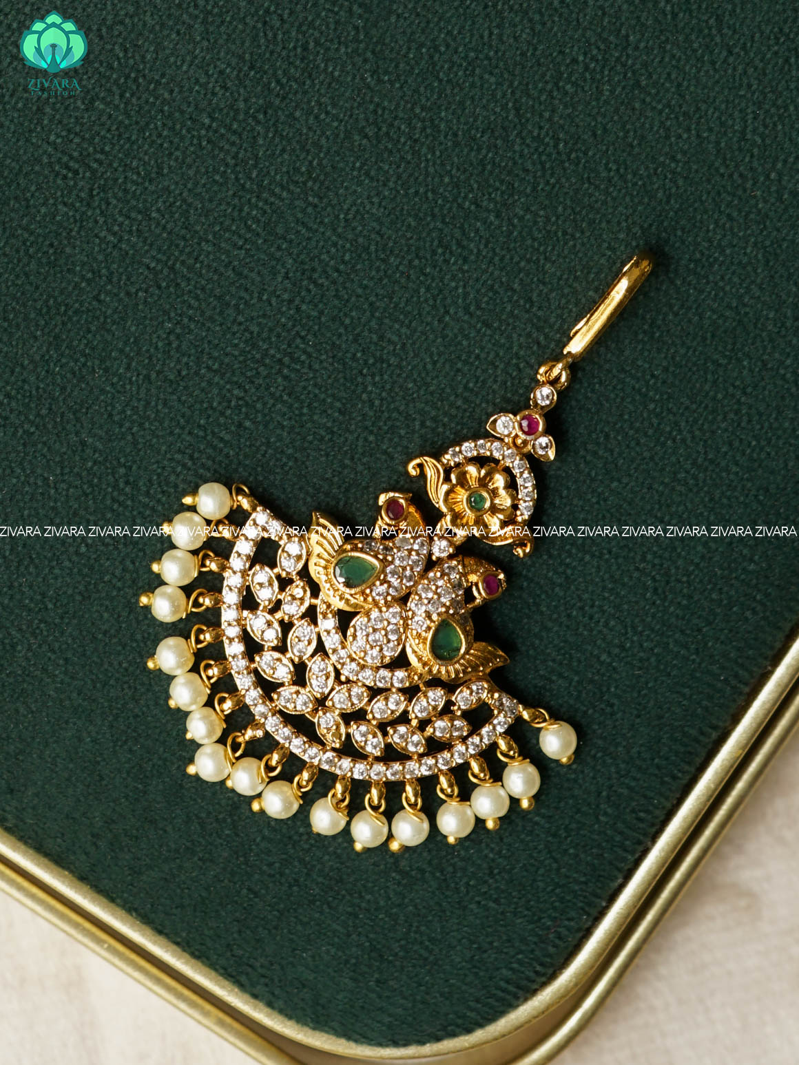 PEACOCK CHUTTI WITH  HANGINGS - bridal head accessory- latest bridal collection - Zivara fashion