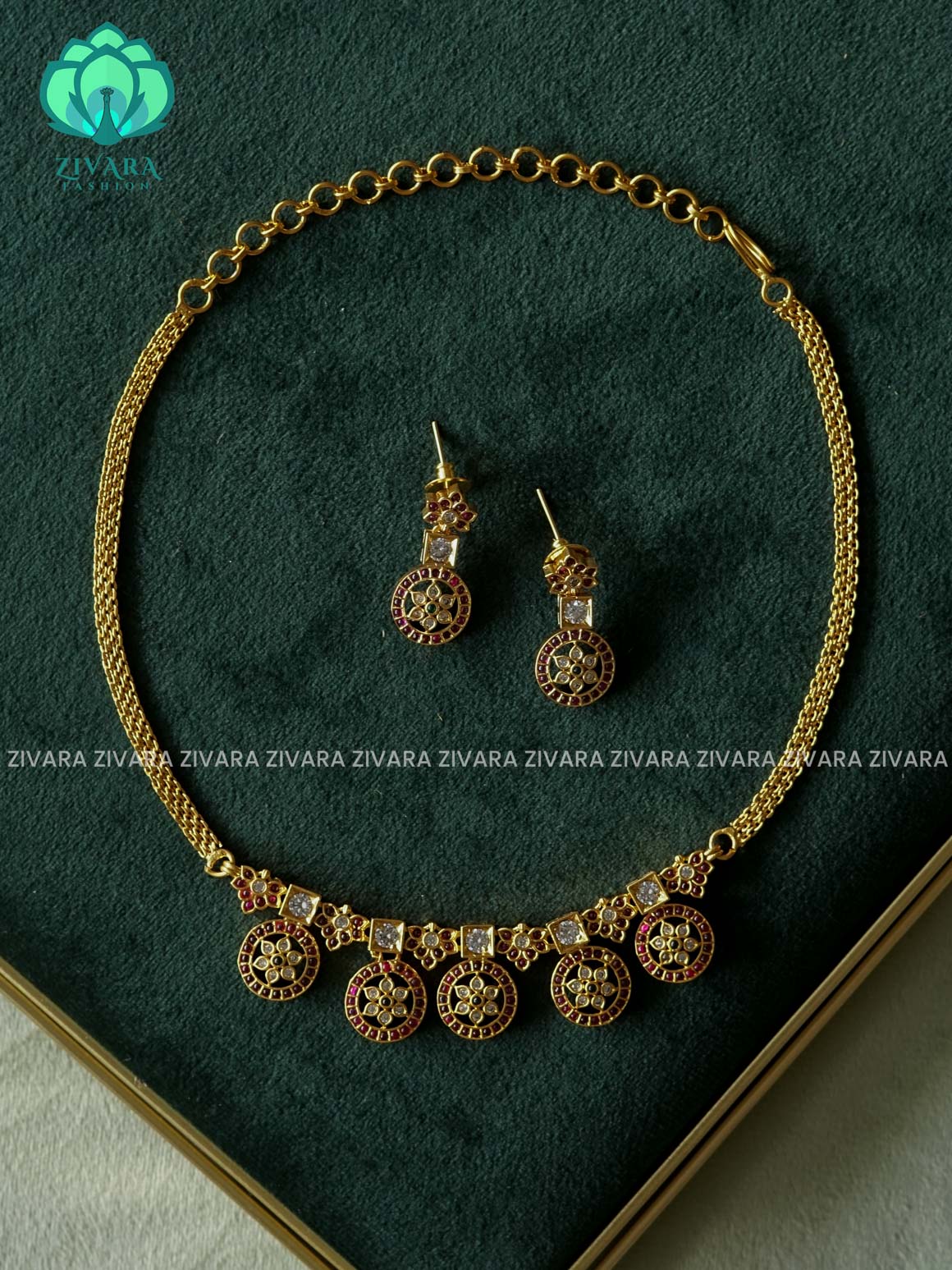 Kids friendly real kemp circle motif  -TRADITIONAL CHOKER COLLECTION WITH EARRINGS- LATEST JEWELLERY COLLECTION