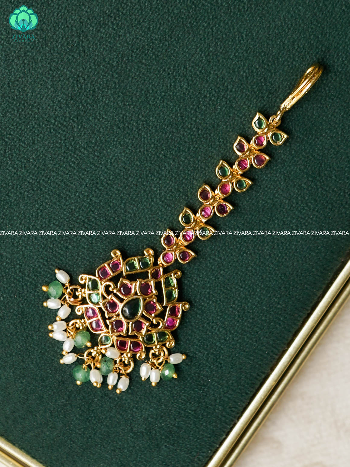REAL KEMP MOTIF CHUTTI WITH  HANGINGS - bridal head accessory- latest bridal collection - Zivara fashion
