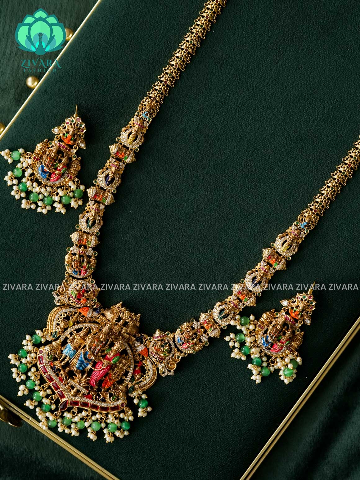 MADHURYA -  GRAND BRIDAL  SRINIVASA KALYANAM SET handpainted - Traditional south indian premium neckwear with earrings- Zivara Fashion